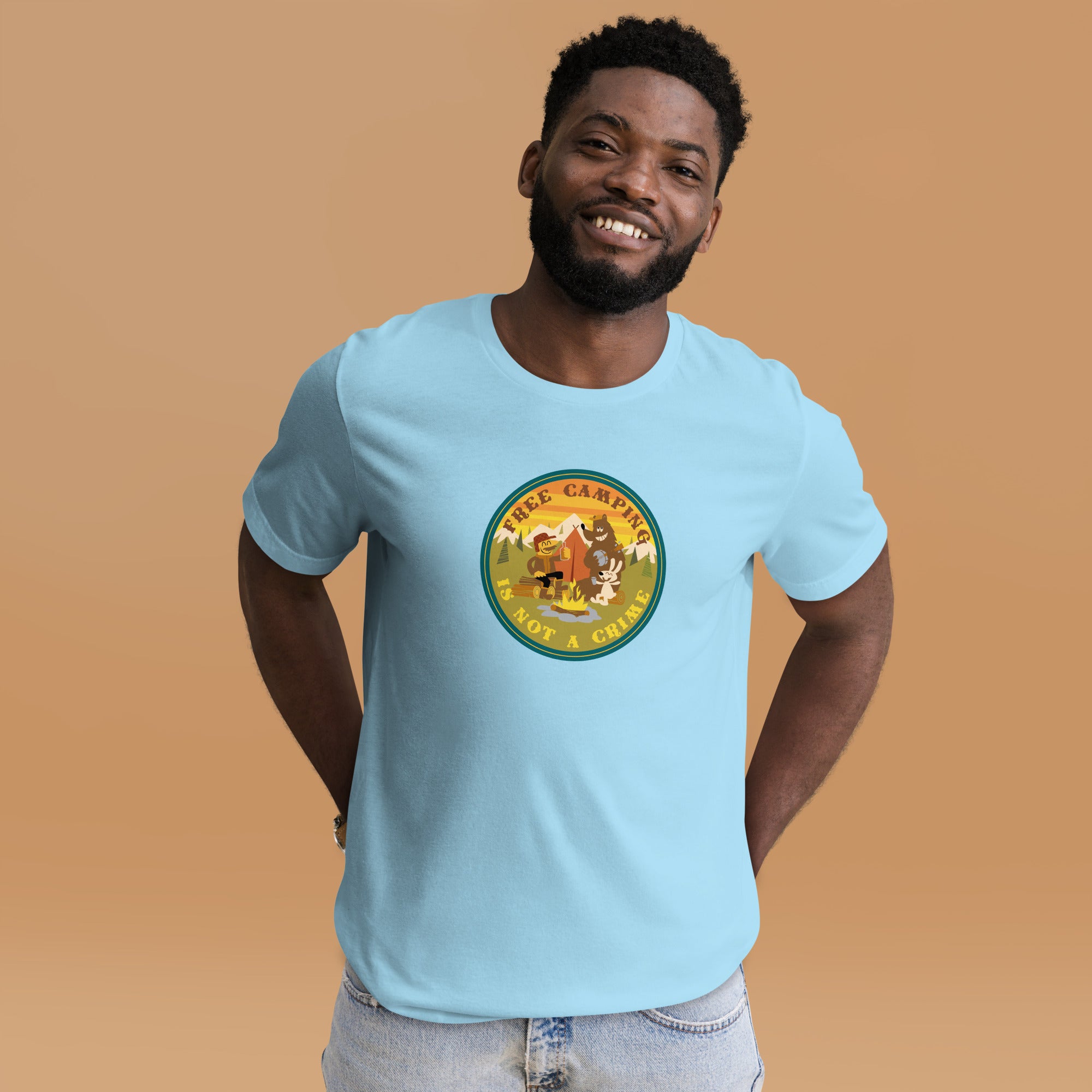 Unisex cotton t-shirt Free Camping is not a Crime on bright colors
