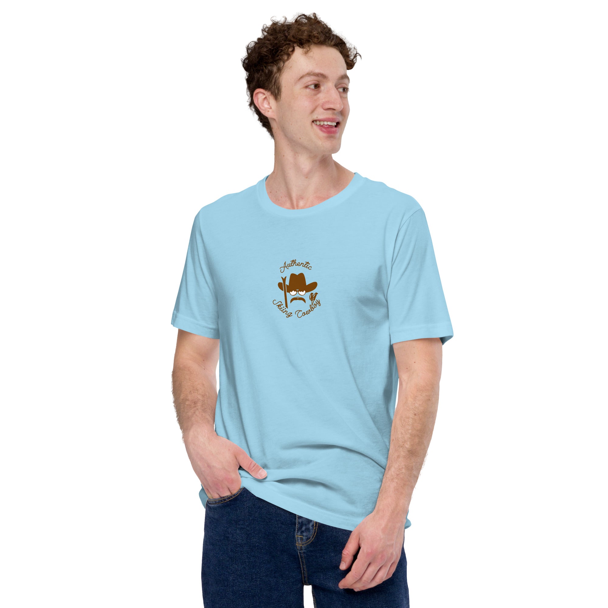Unisex cotton t-shirt Authentic Skiing Cowboy on bright colors