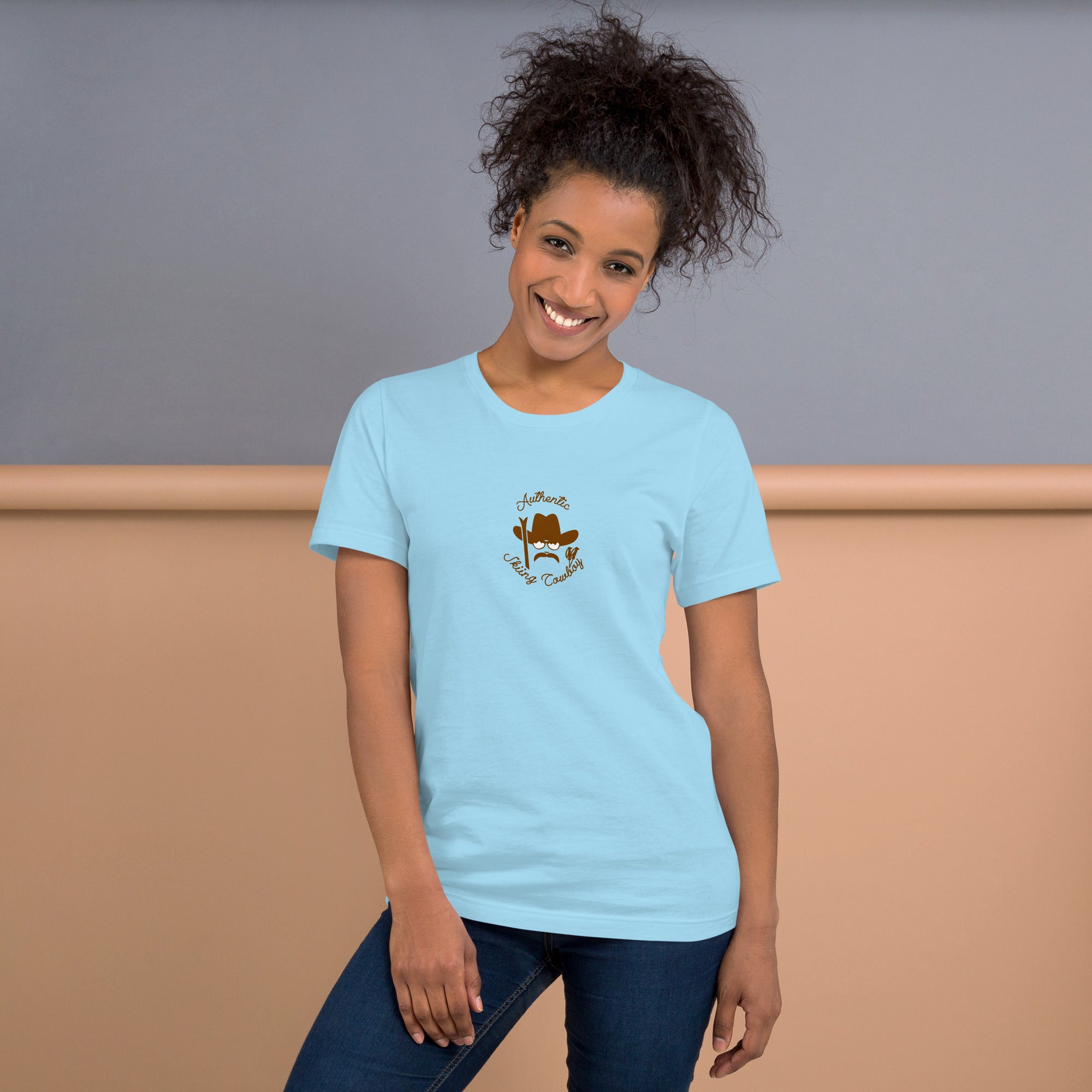 Unisex cotton t-shirt Authentic Skiing Cowboy on bright colors