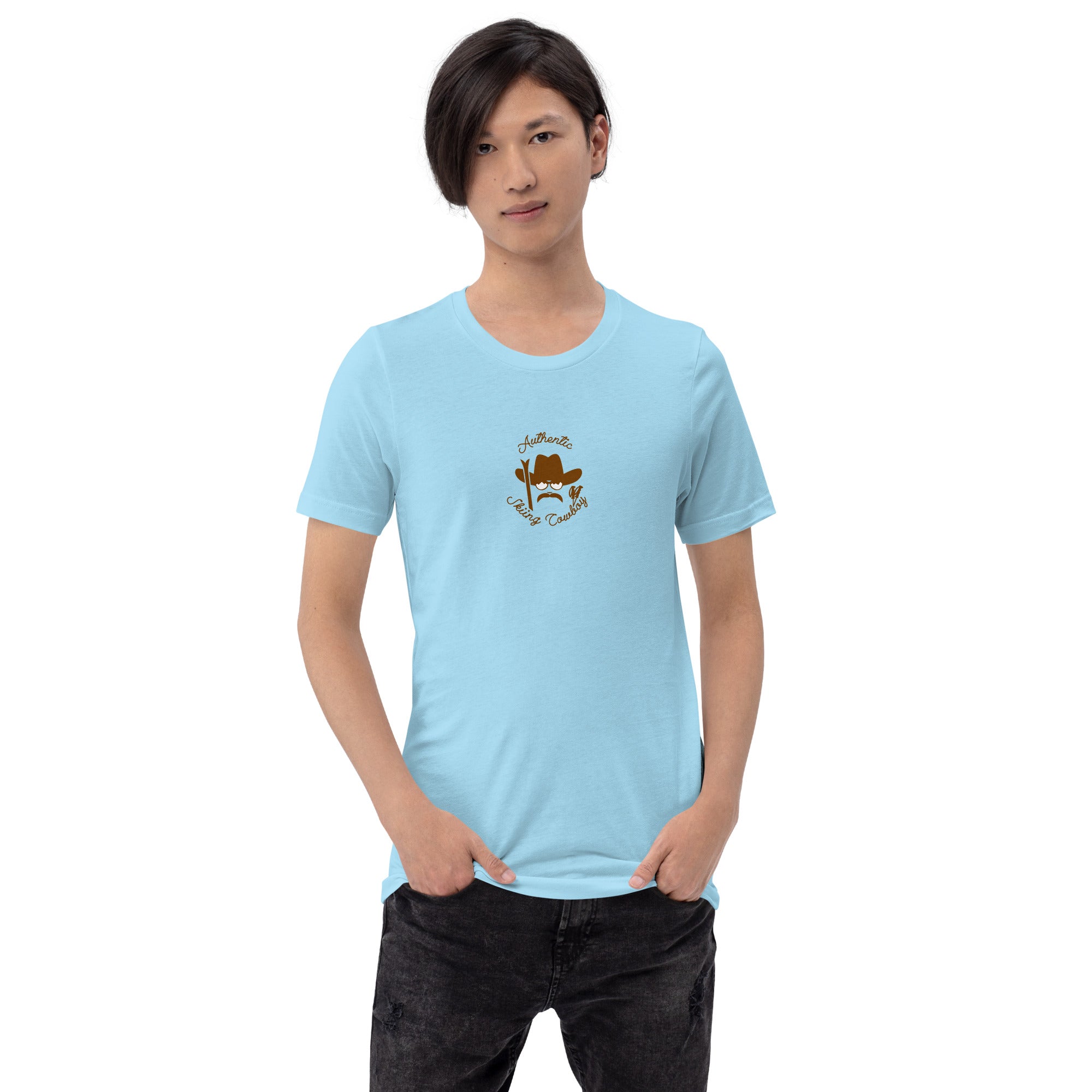 Unisex cotton t-shirt Authentic Skiing Cowboy on bright colors