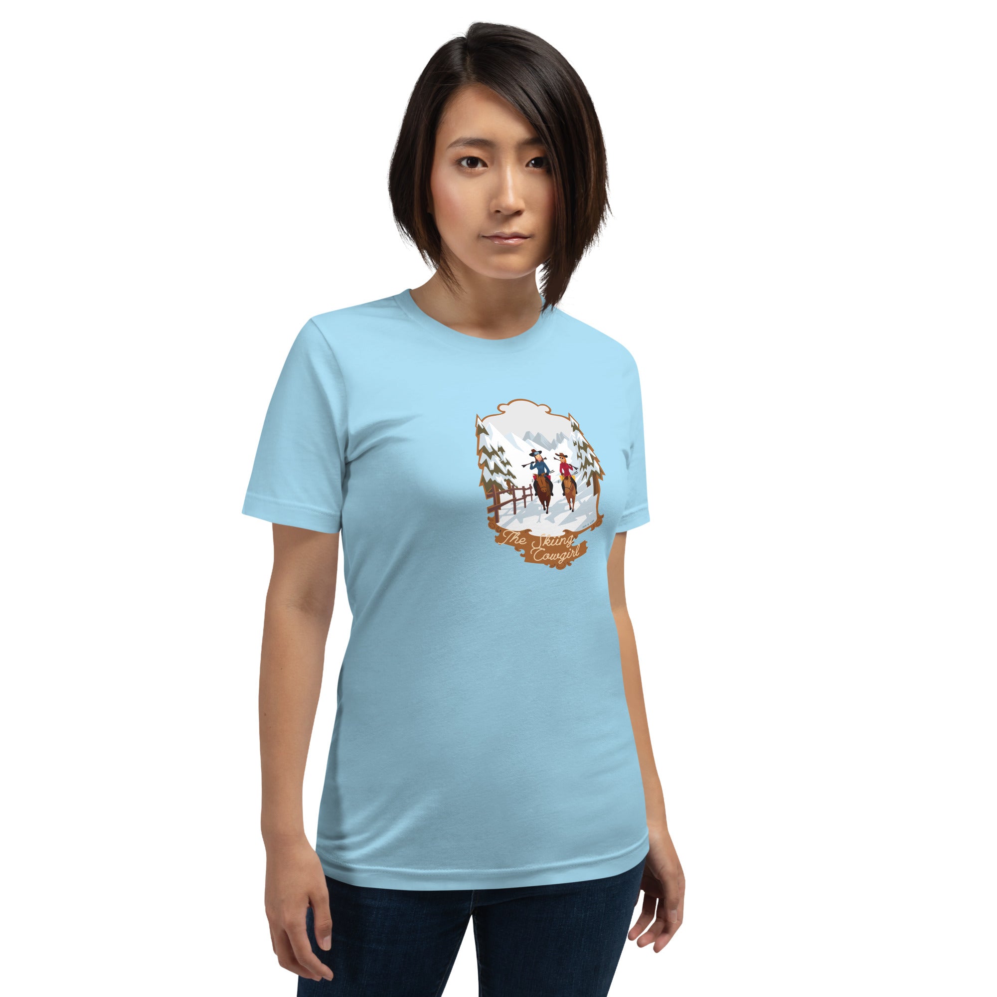 T-shirt en coton unisexe The Skiing Cowgirl sur couleurs vives