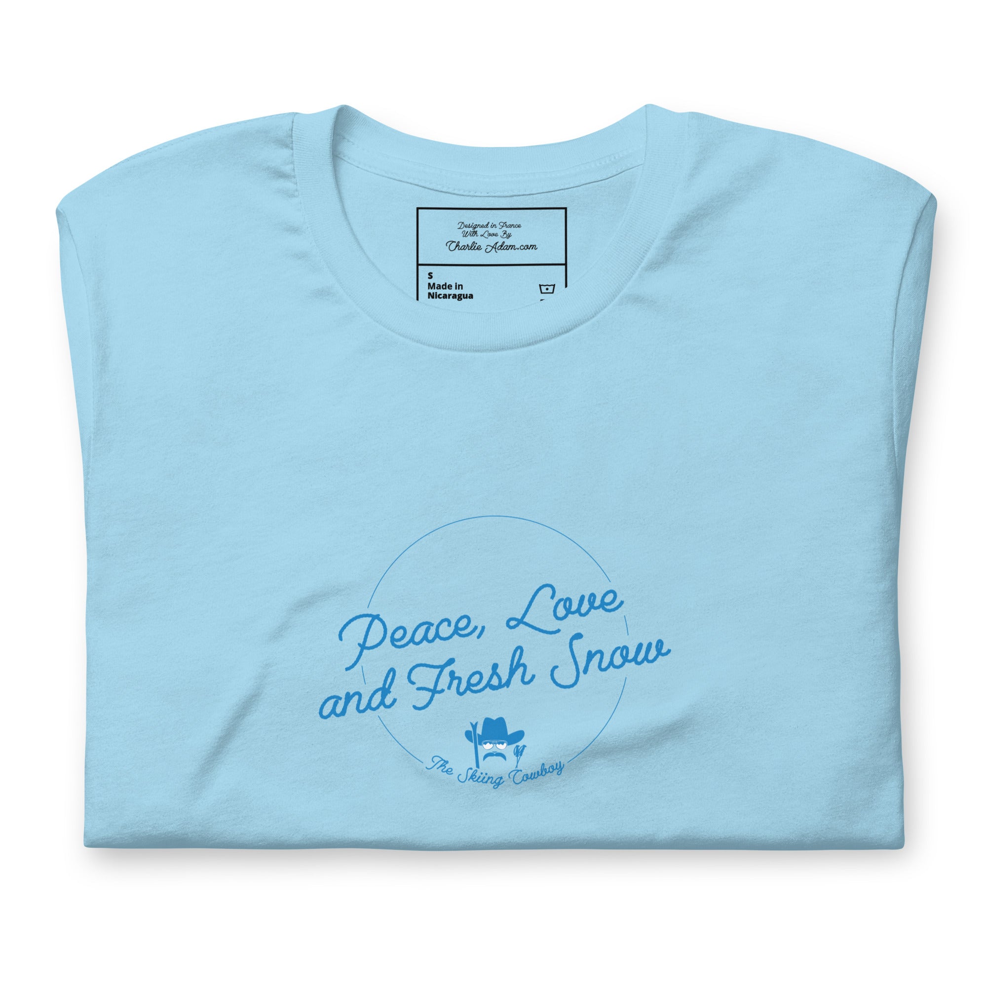 T-shirt en coton unisexe Peace, Love and Fresh Snow sur couleurs vives