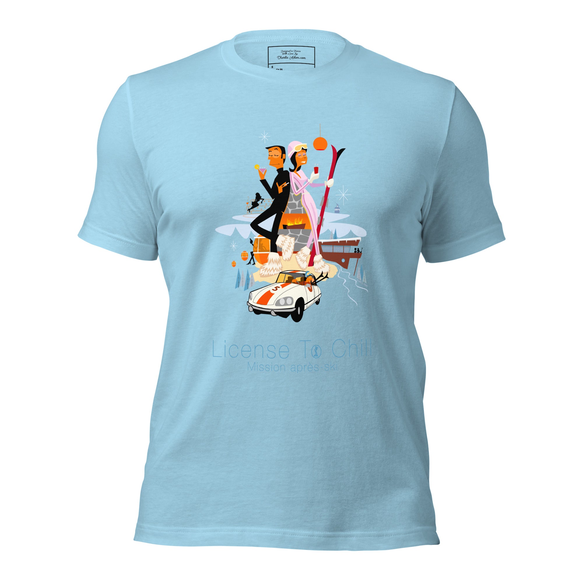 Unisex cotton t-shirt License to Chill Mission Après-Ski on bright colors