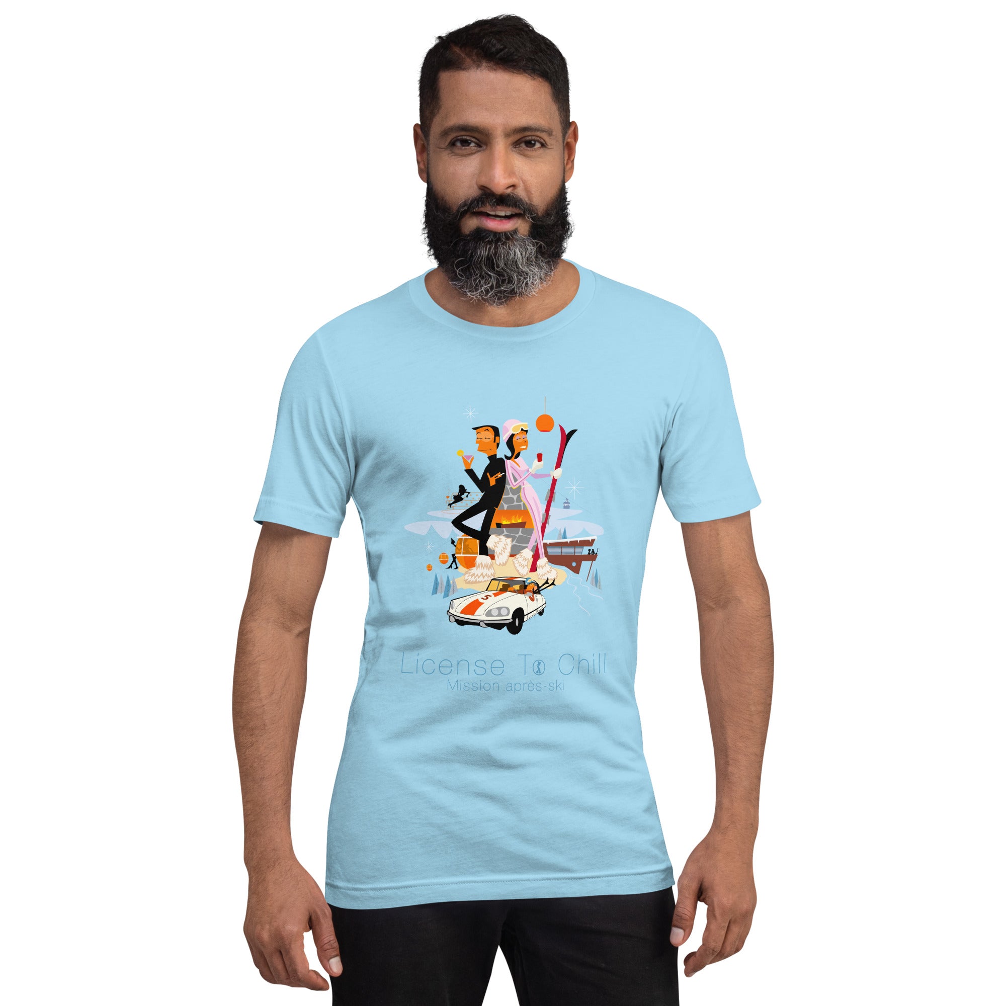 Unisex cotton t-shirt License to Chill Mission Après-Ski on bright colors