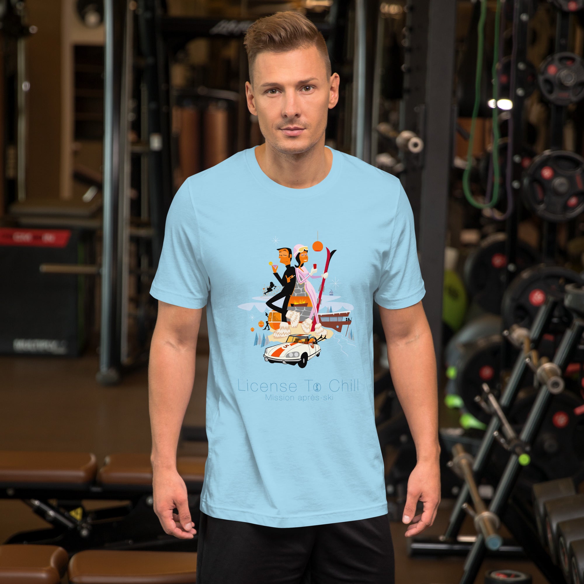 Unisex cotton t-shirt License to Chill Mission Après-Ski on bright colors