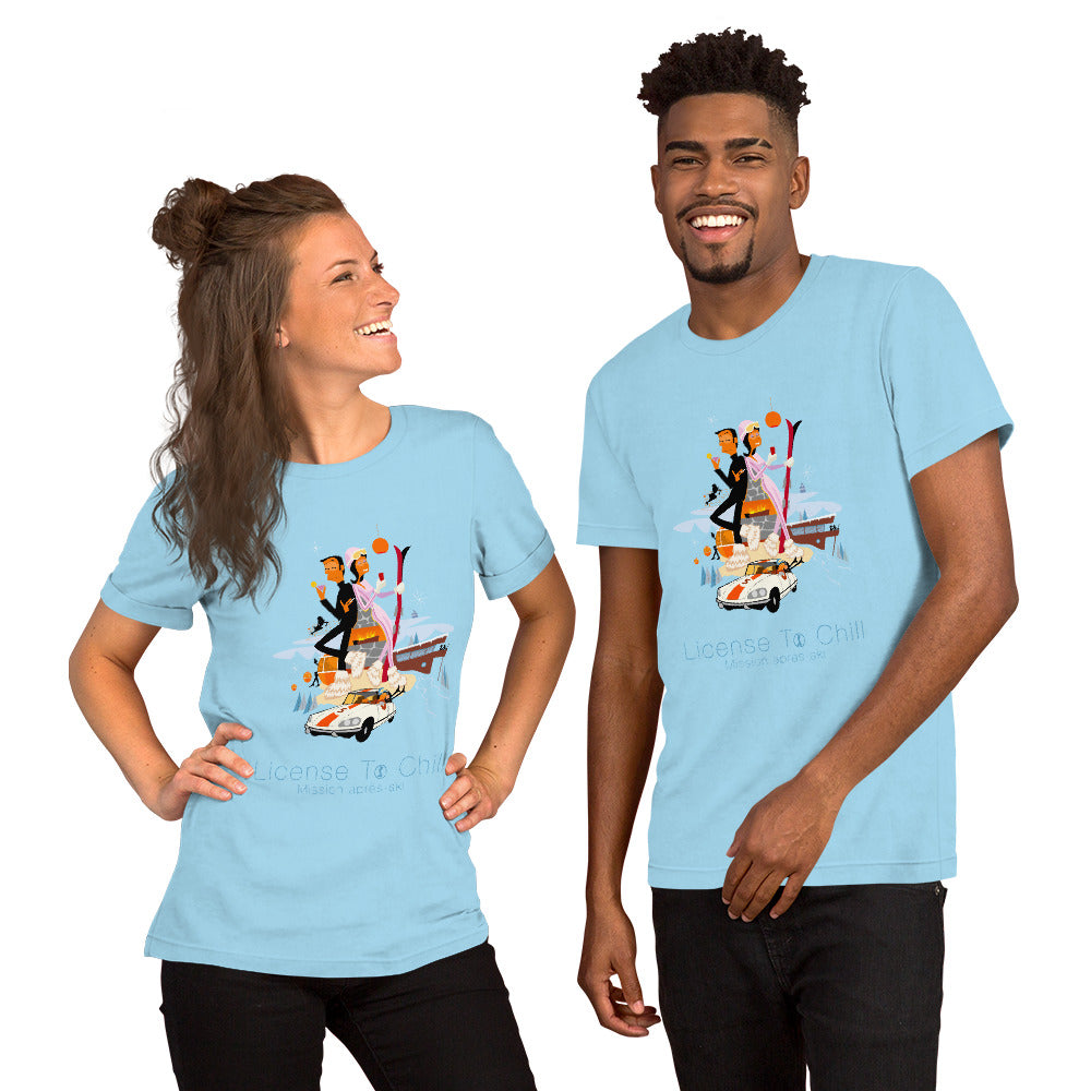 Unisex cotton t-shirt License to Chill Mission Après-Ski on bright colors