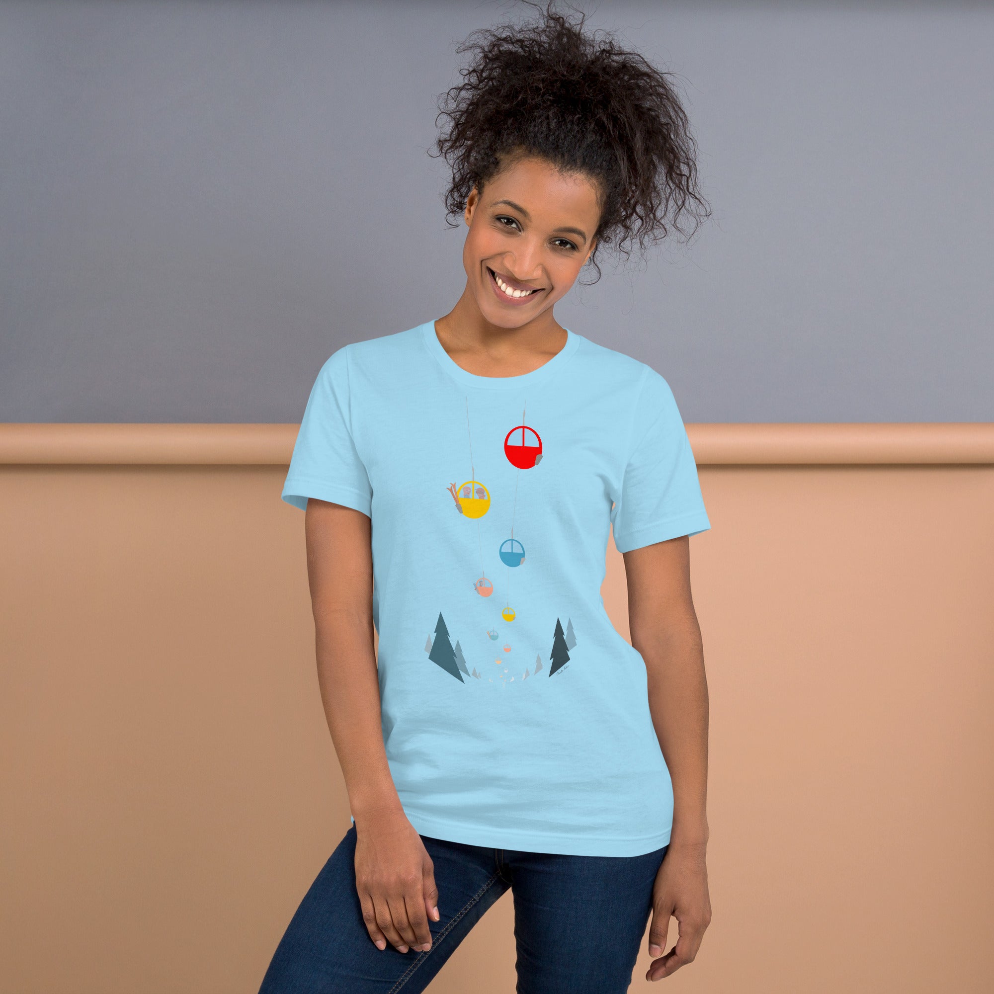 T-shirt en coton unisexe Gondolas in the mist sur couleurs vives