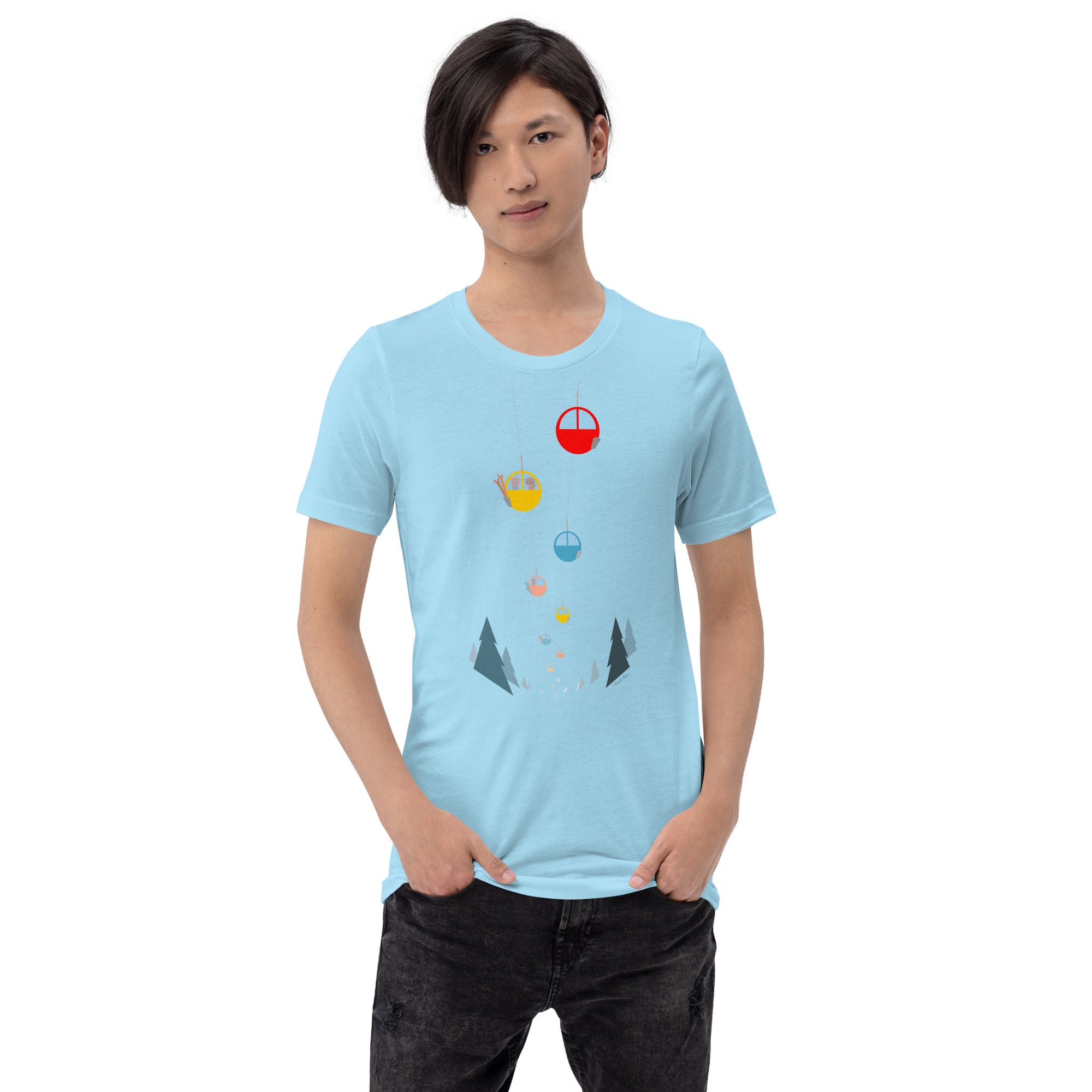 T-shirt en coton unisexe Gondolas in the mist sur couleurs vives