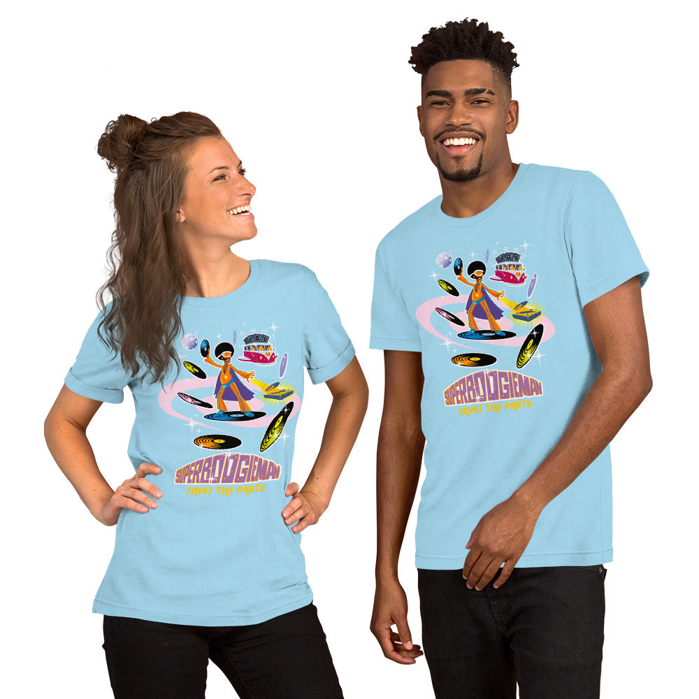 Unisex cotton t-shirt Superboogieman saves the Party on bright colors