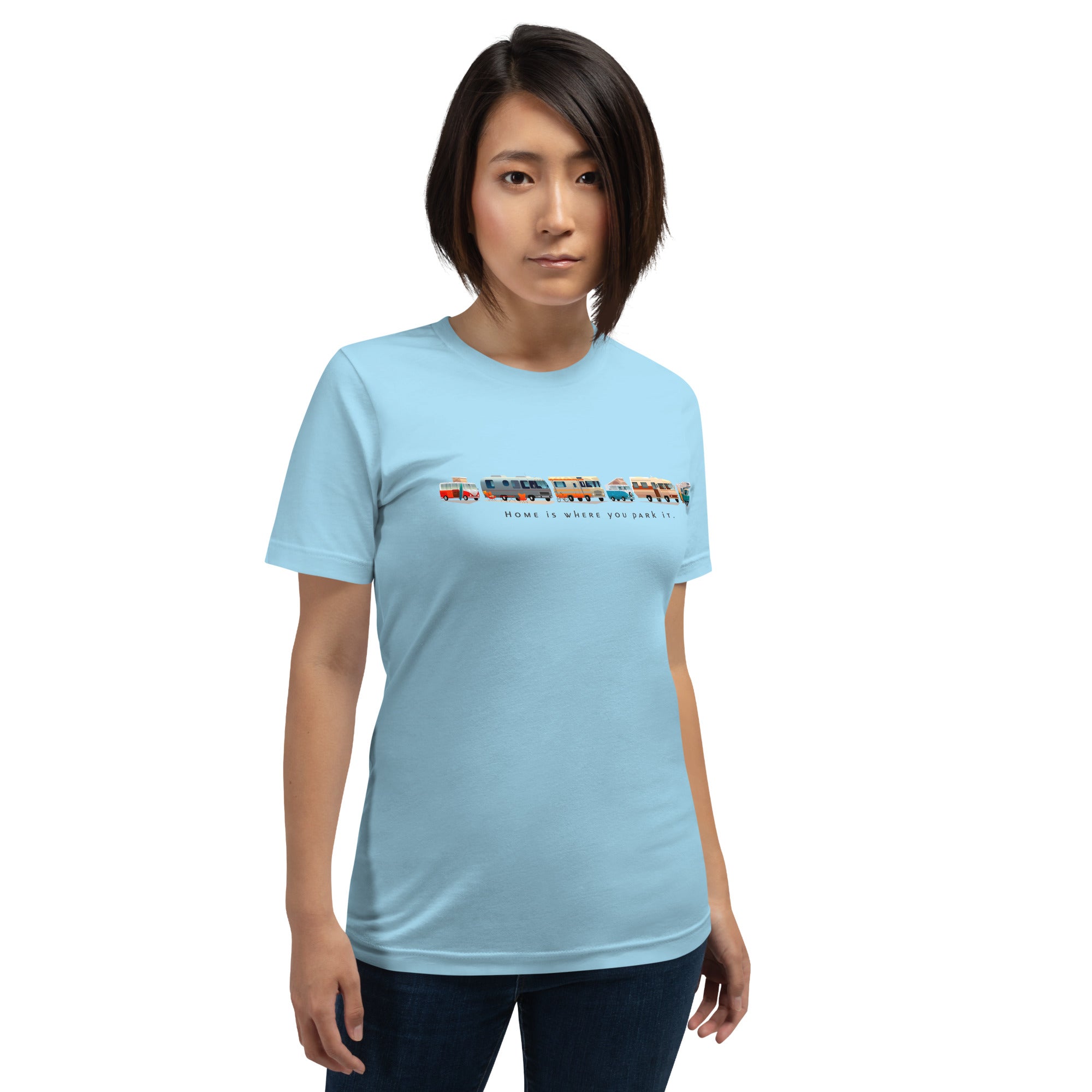 Unisex cotton t-shirt Vintage Campers on bright colors
