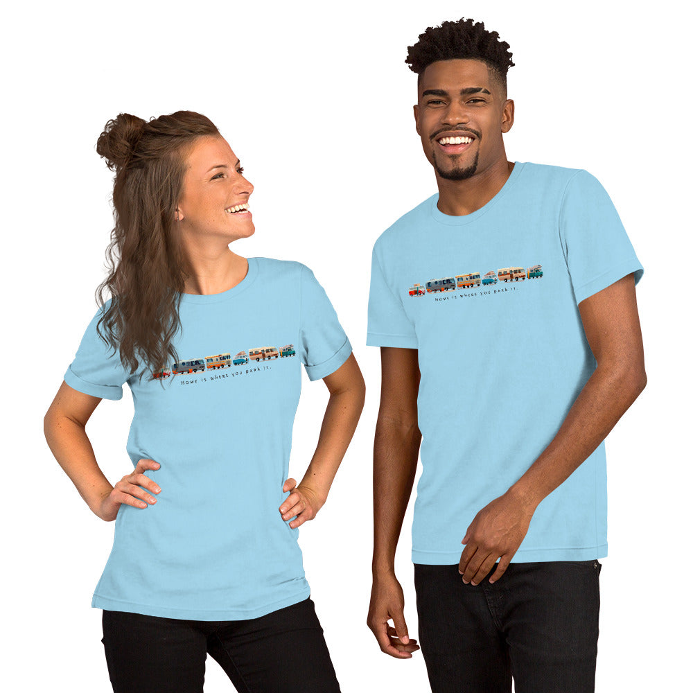 Unisex cotton t-shirt Vintage Campers on bright colors