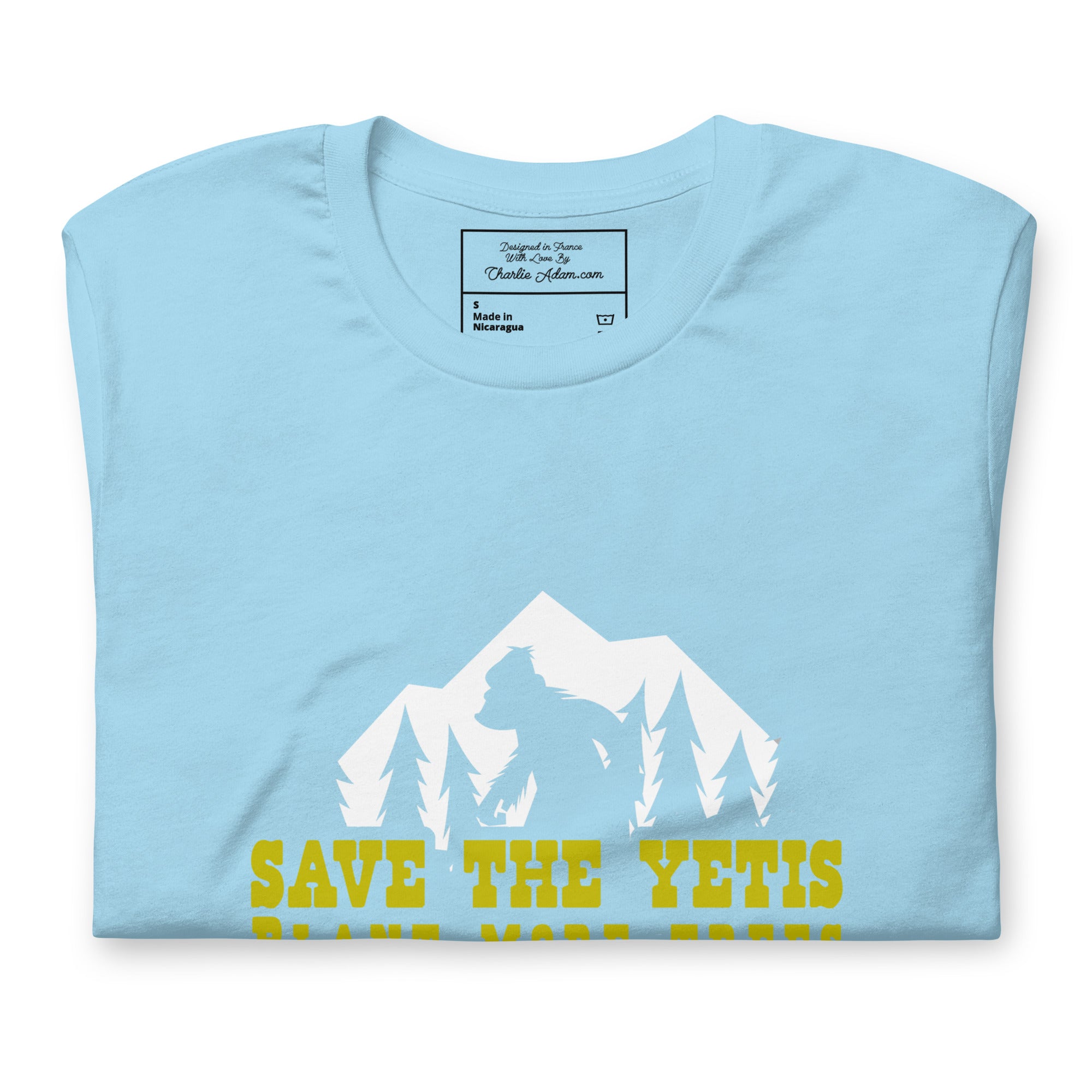 Unisex cotton t-shirt Save the Yetis Plant more Trees on bright colors (front & back)