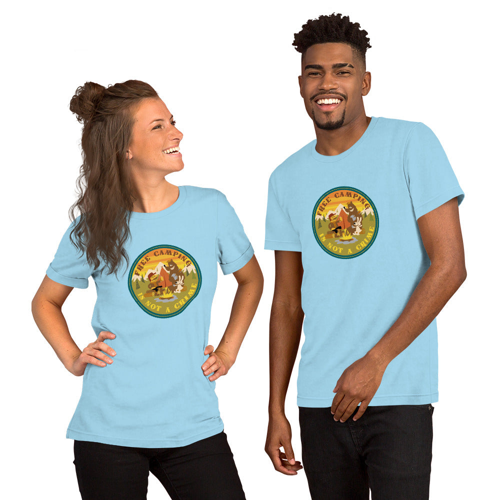 Unisex cotton t-shirt Free Camping is not a Crime on bright colors