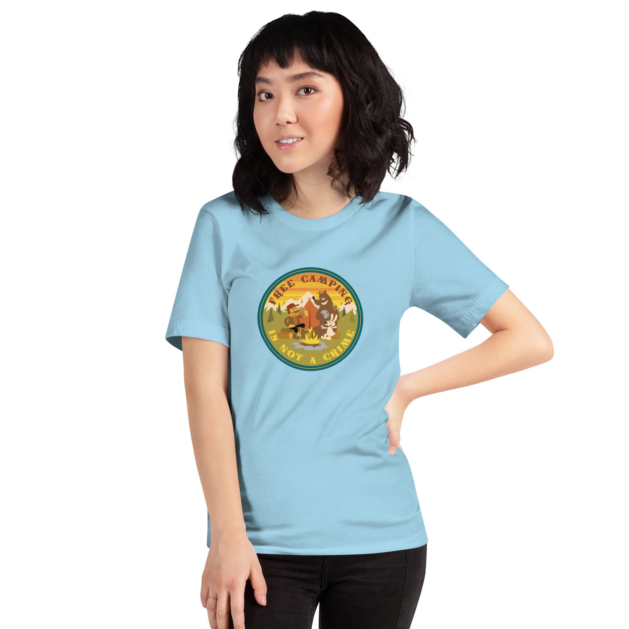 Unisex cotton t-shirt Free Camping is not a Crime on bright colors