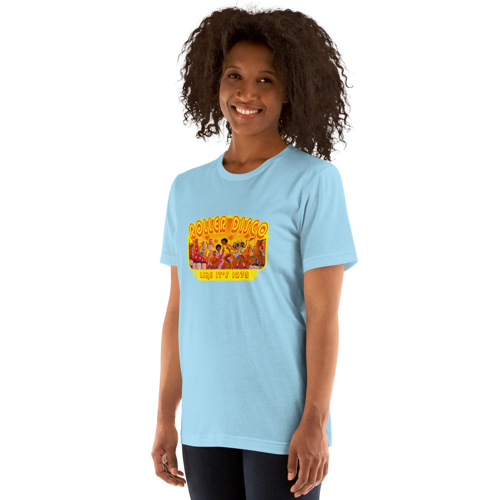 T-shirt en coton unisexe Roller Disco 1975 sur couleurs claires