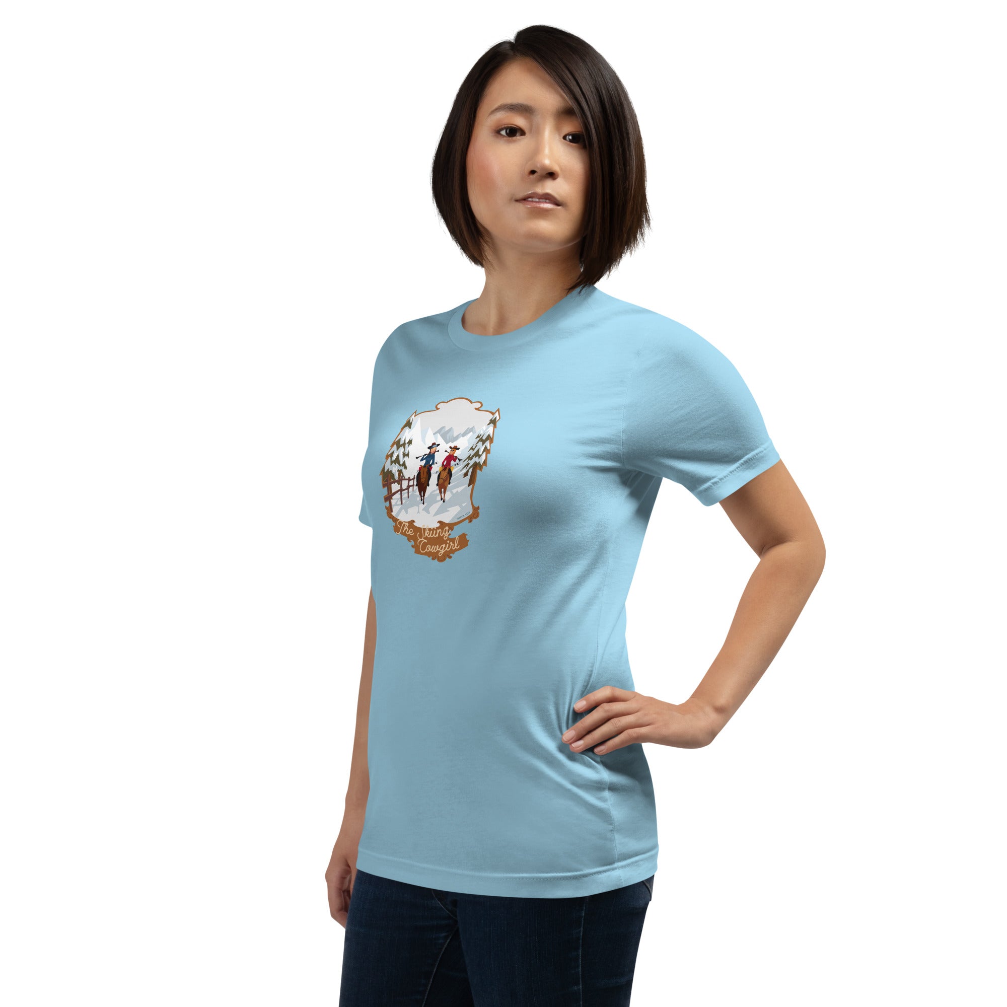 T-shirt en coton unisexe The Skiing Cowgirl sur couleurs vives