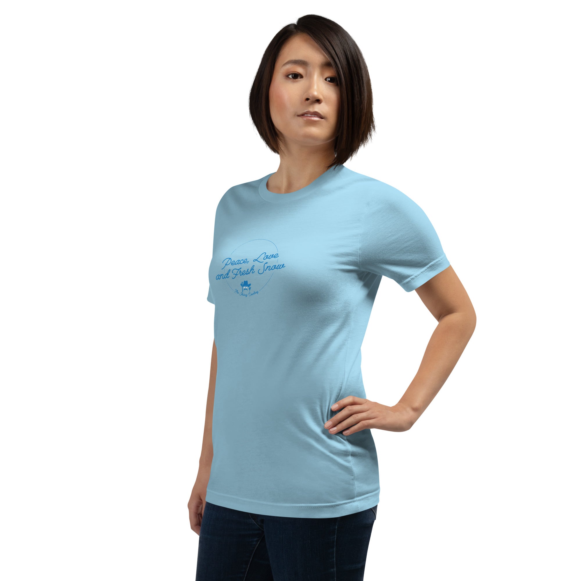 T-shirt en coton unisexe Peace, Love and Fresh Snow sur couleurs vives