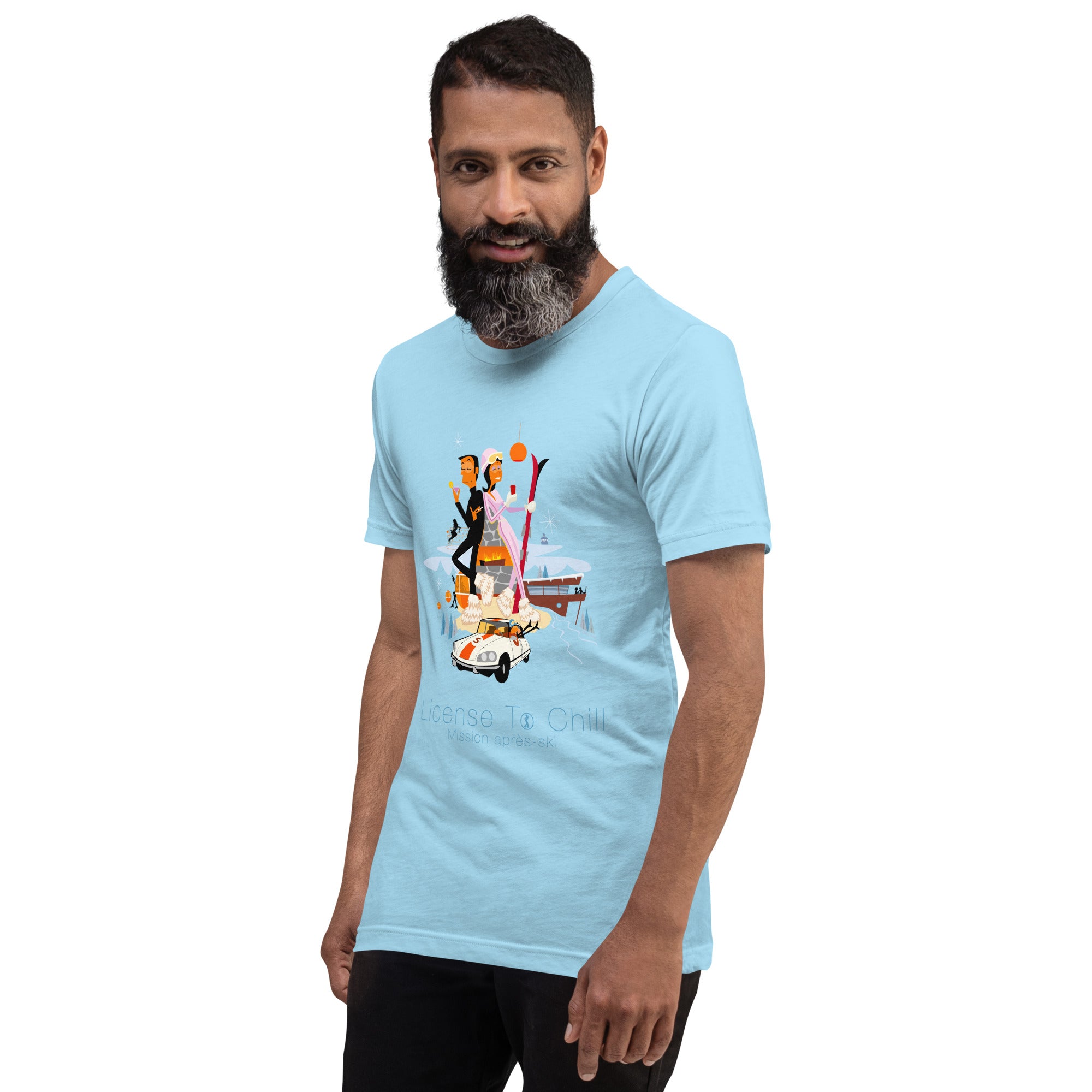 Unisex cotton t-shirt License to Chill Mission Après-Ski on bright colors