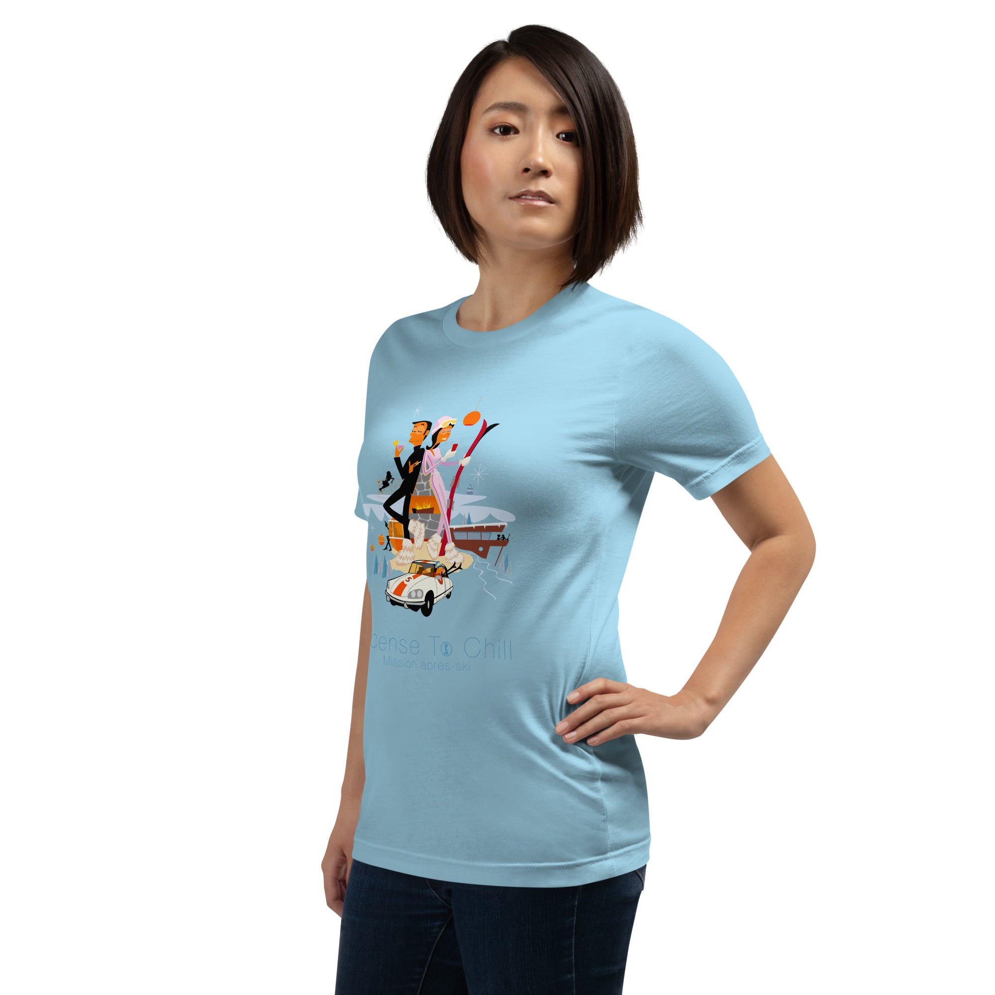 Unisex cotton t-shirt License to Chill Mission Après-Ski on bright colors