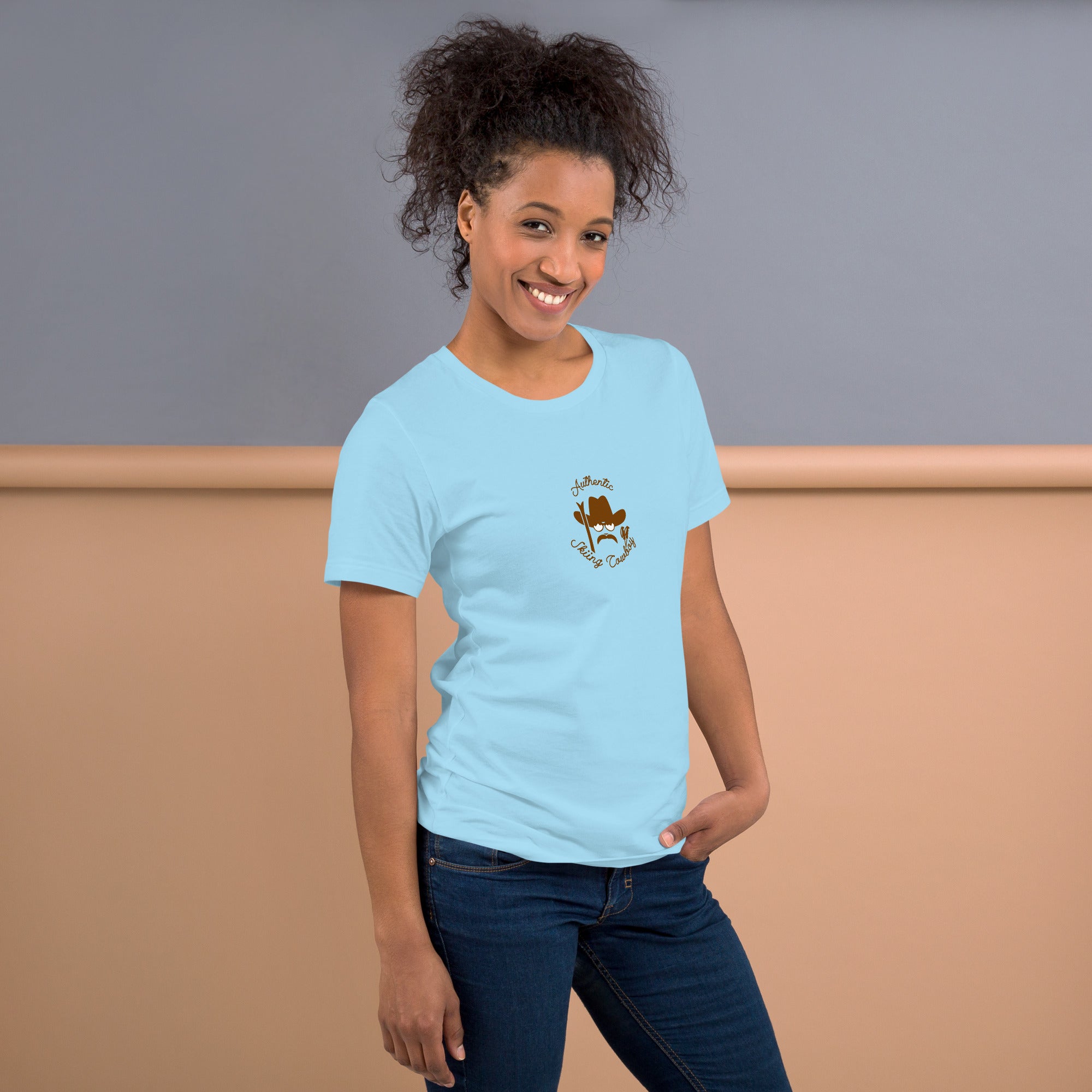 Unisex cotton t-shirt Authentic Skiing Cowboy on bright colors