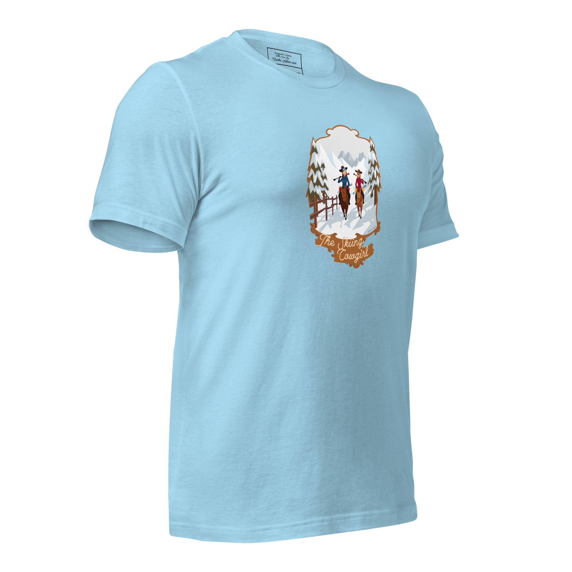 T-shirt en coton unisexe The Skiing Cowgirl sur couleurs vives