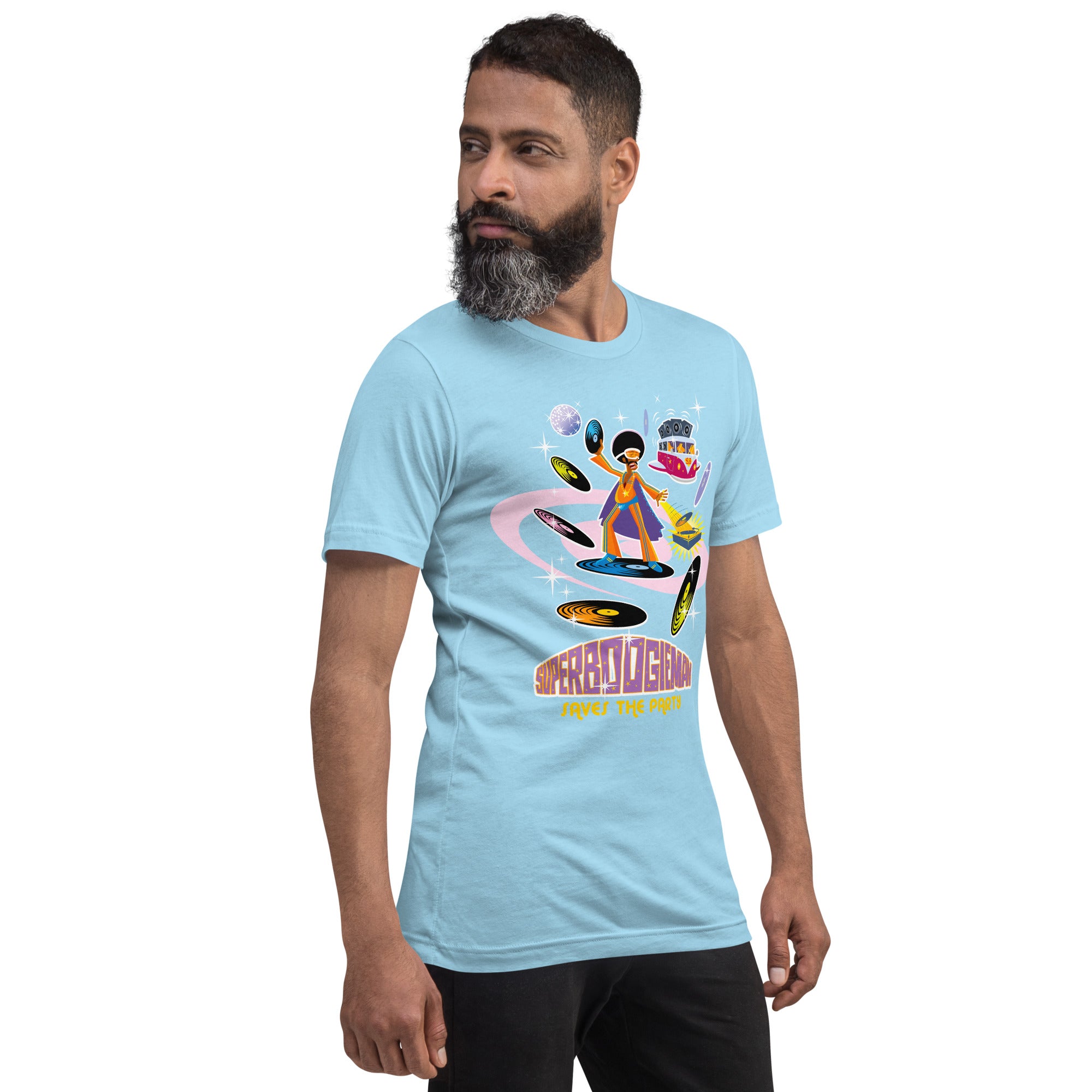 Unisex cotton t-shirt Superboogieman saves the Party on bright colors