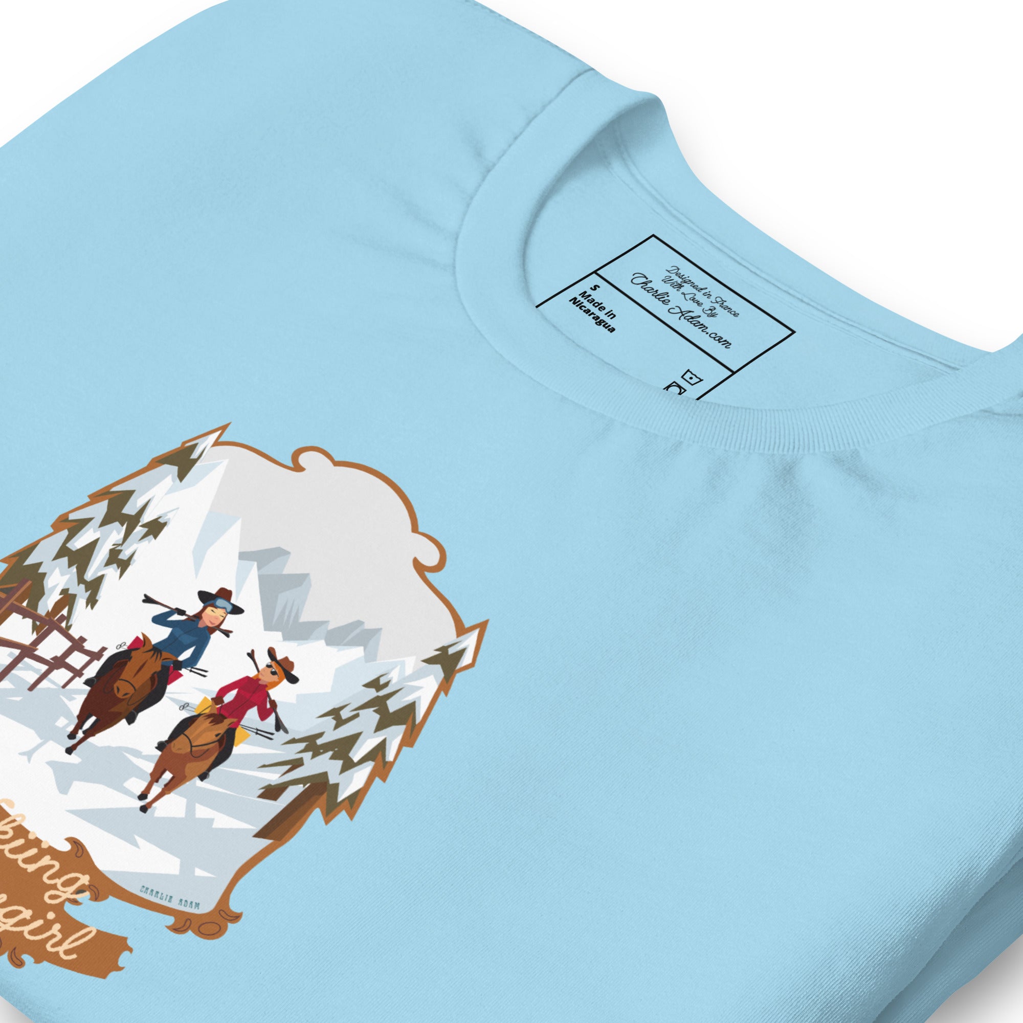T-shirt en coton unisexe The Skiing Cowgirl sur couleurs vives