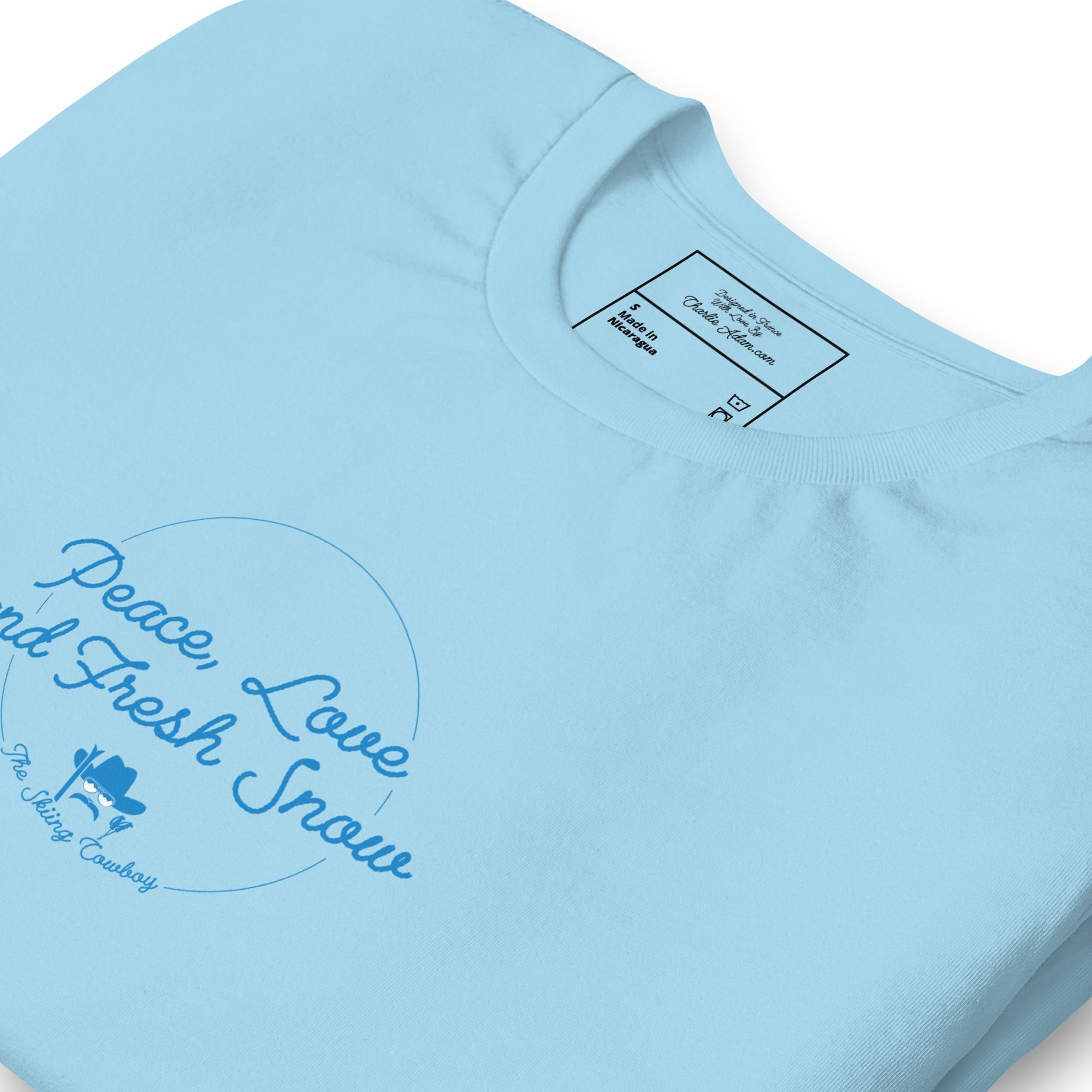 T-shirt en coton unisexe Peace, Love and Fresh Snow sur couleurs vives