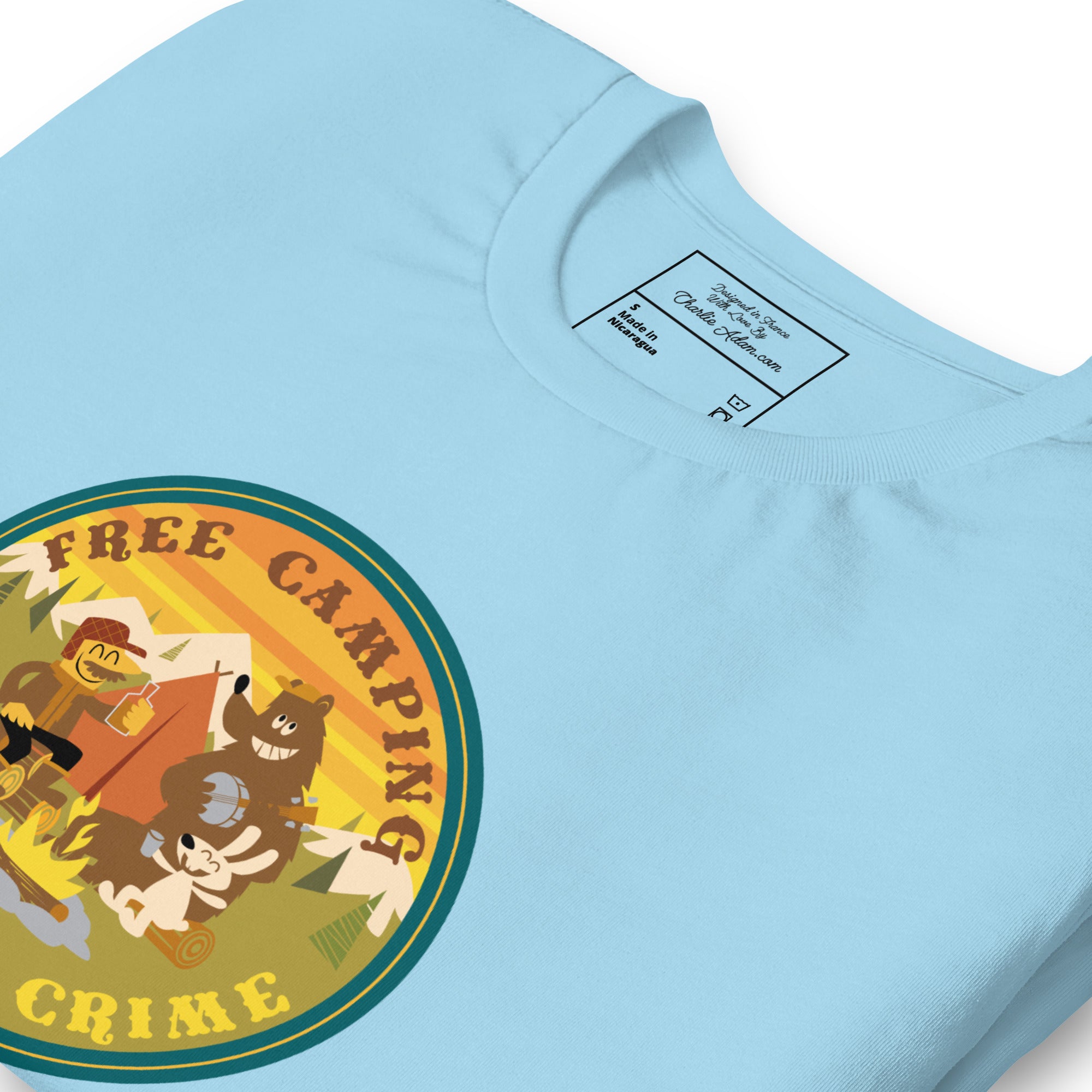 Unisex cotton t-shirt Free Camping is not a Crime on bright colors