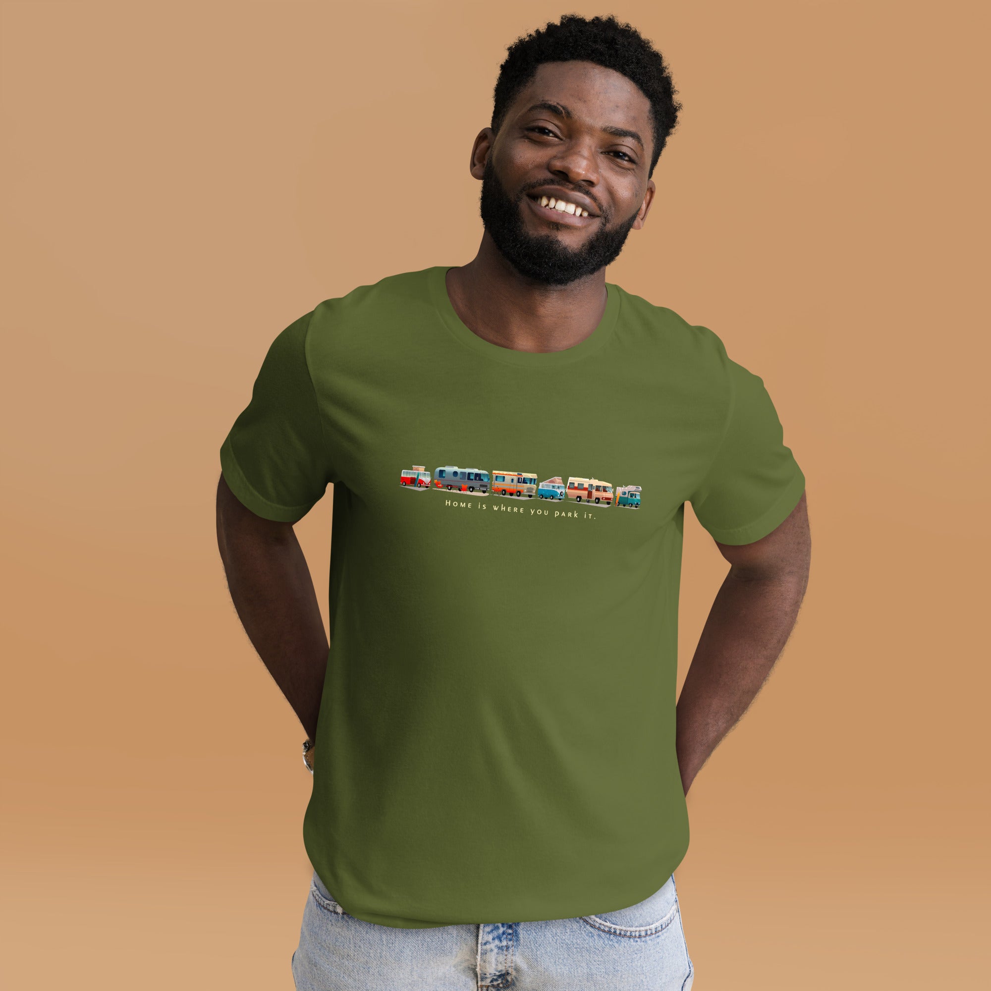 Unisex cotton t-shirt Vintage Campers: Home is where you park it on green