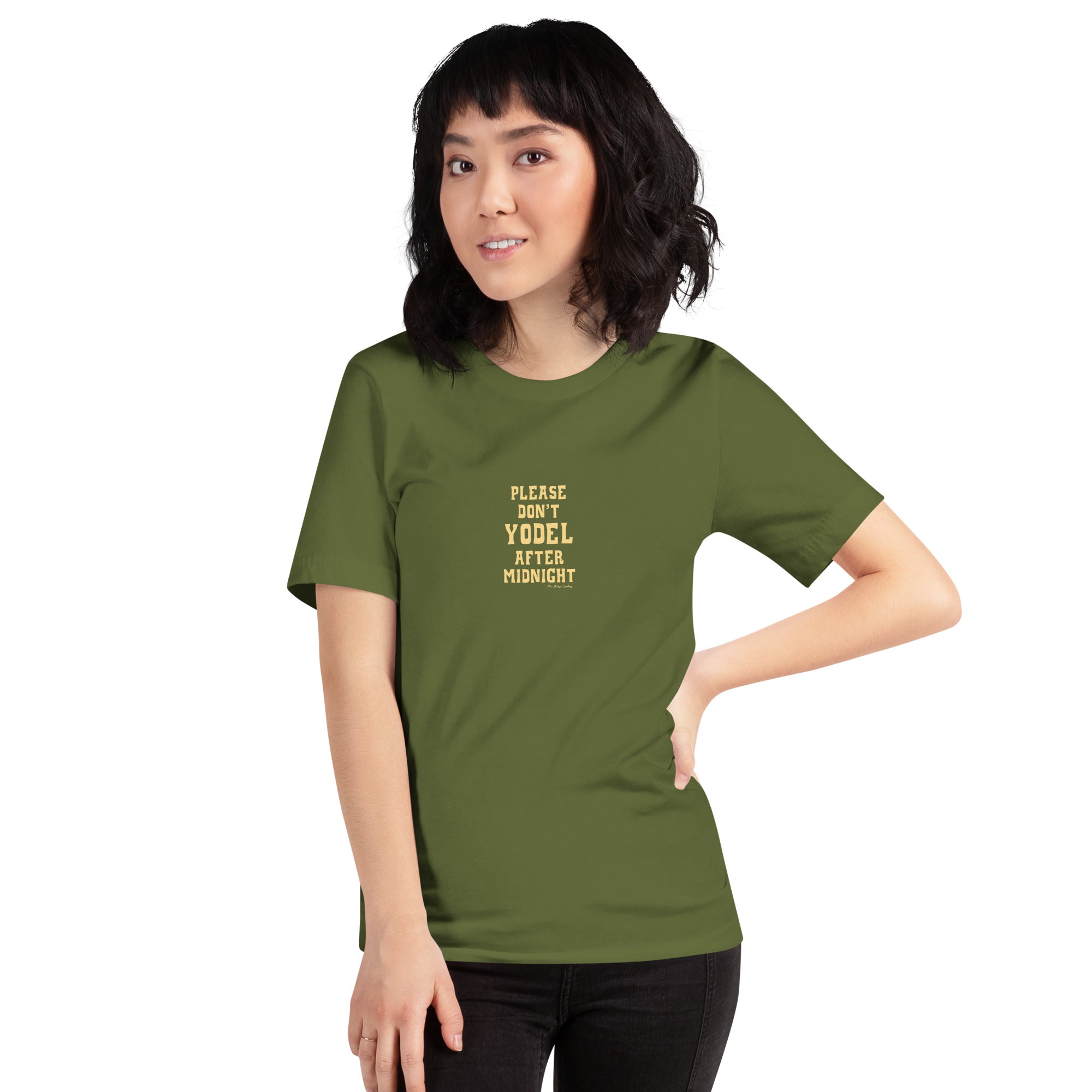T-shirt en coton unisexe Don't Yodel After Midnight texte clair