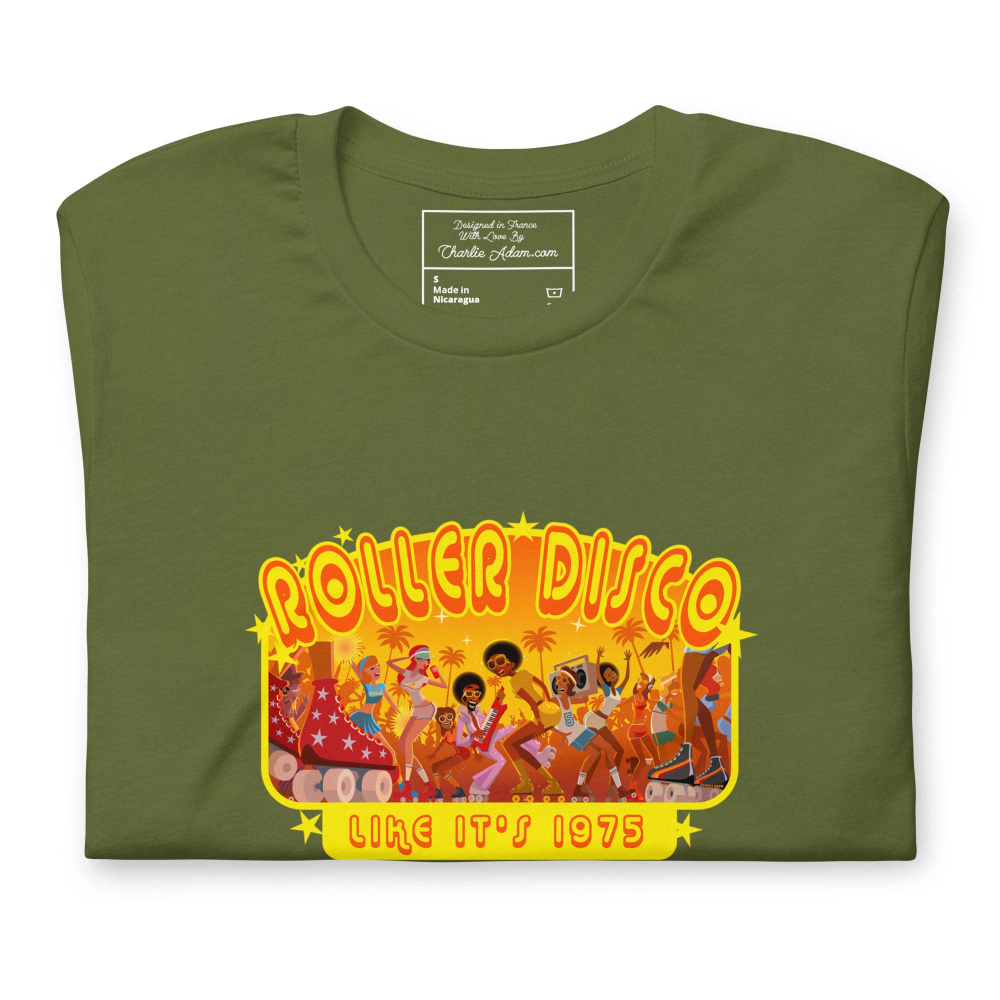 T-shirt en coton unisexe Roller Disco 1975 sur couleurs foncées