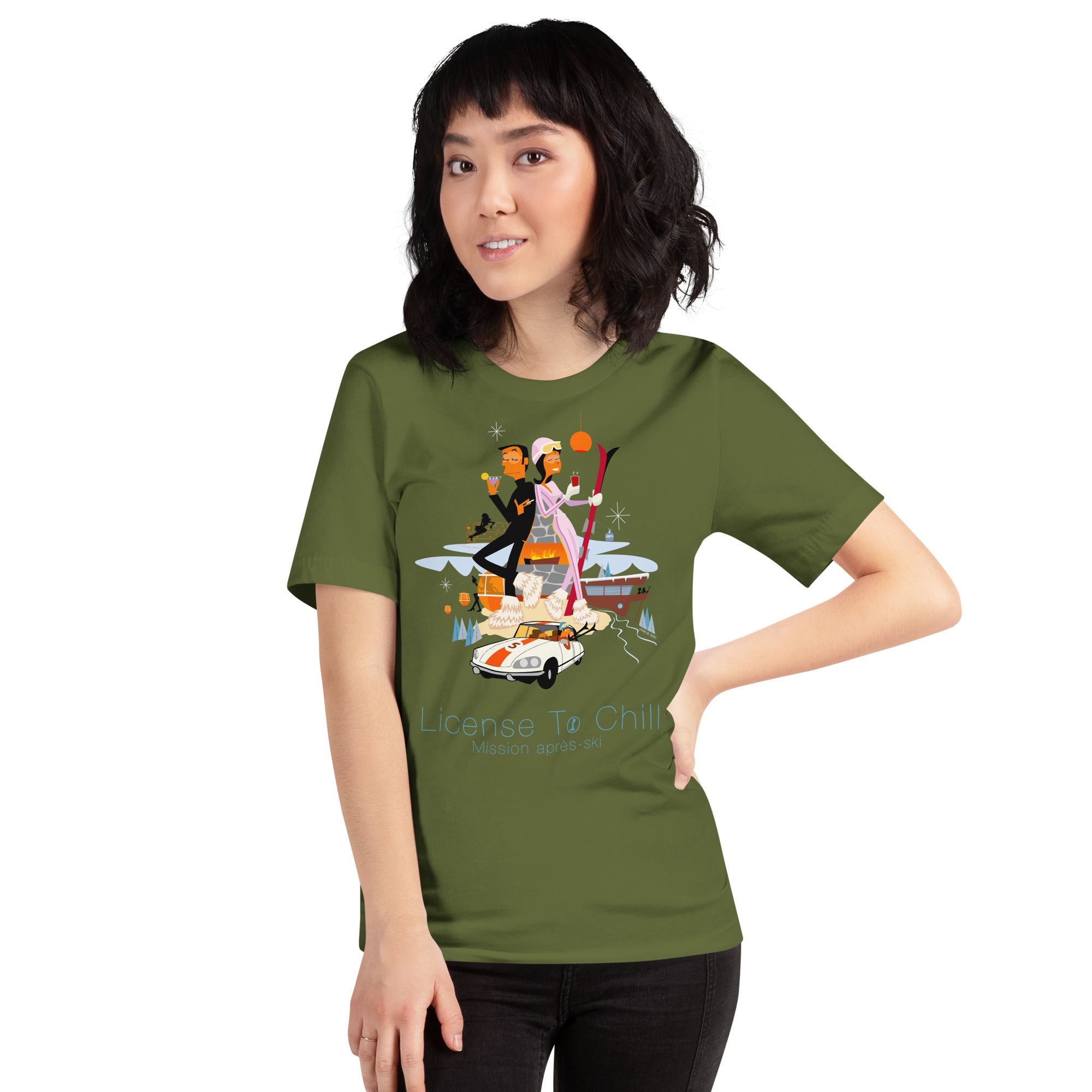 T-shirt en coton unisexe License To Chill Mission Après-Ski sur couleurs foncées