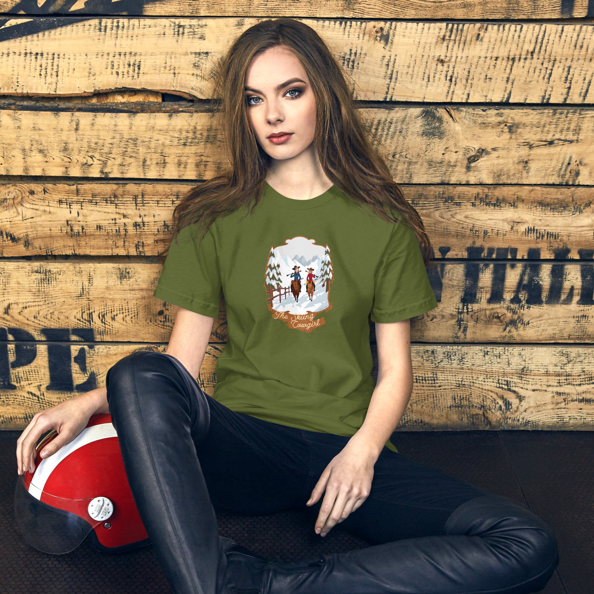 T-shirt en coton unisexe The Skiing Cowgirl sur couleurs foncées