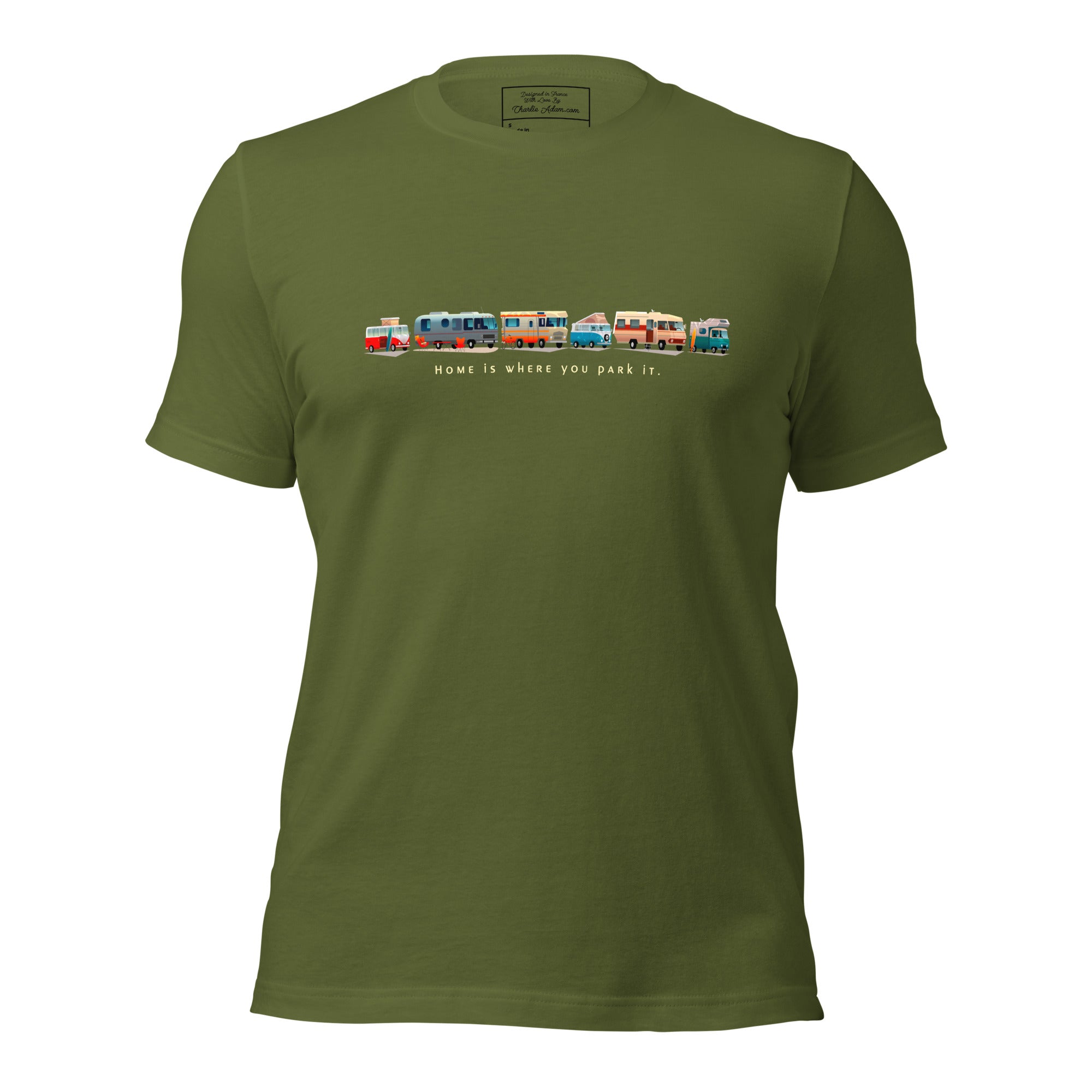 Unisex cotton t-shirt Vintage Campers: Home is where you park it on green