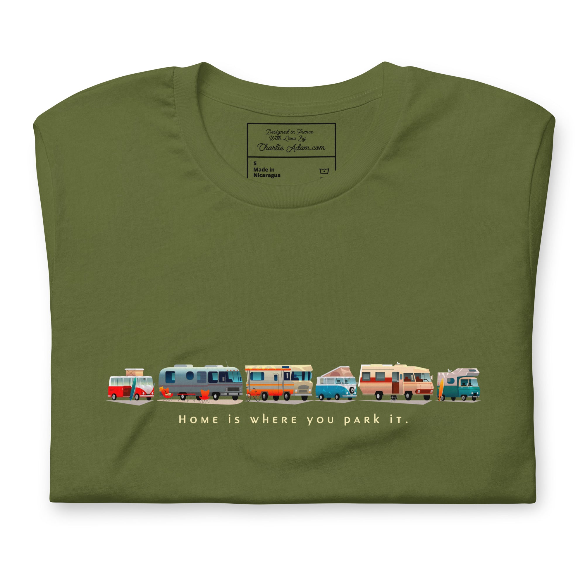 Unisex cotton t-shirt Vintage Campers: Home is where you park it on green