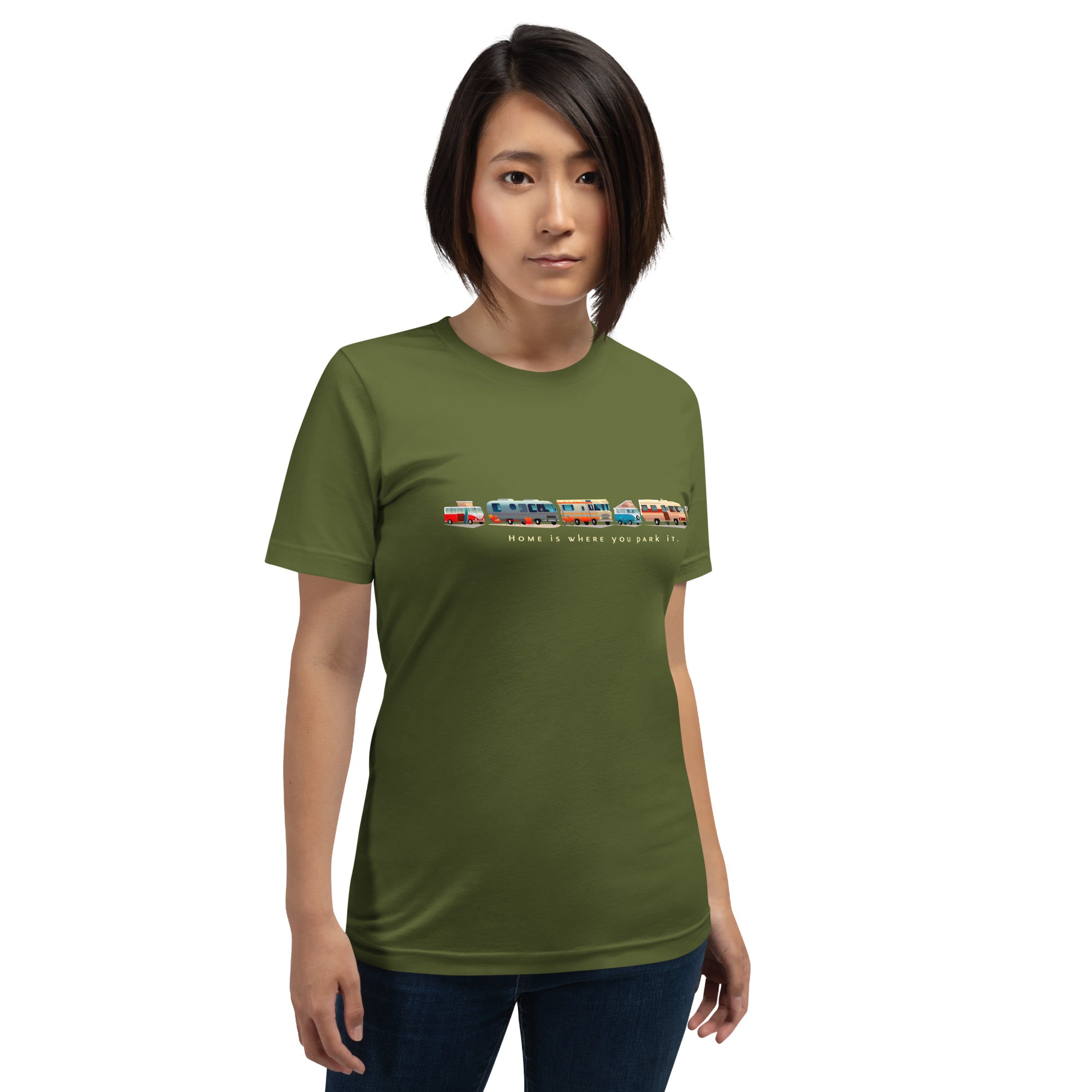 Unisex cotton t-shirt Vintage Campers: Home is where you park it on green