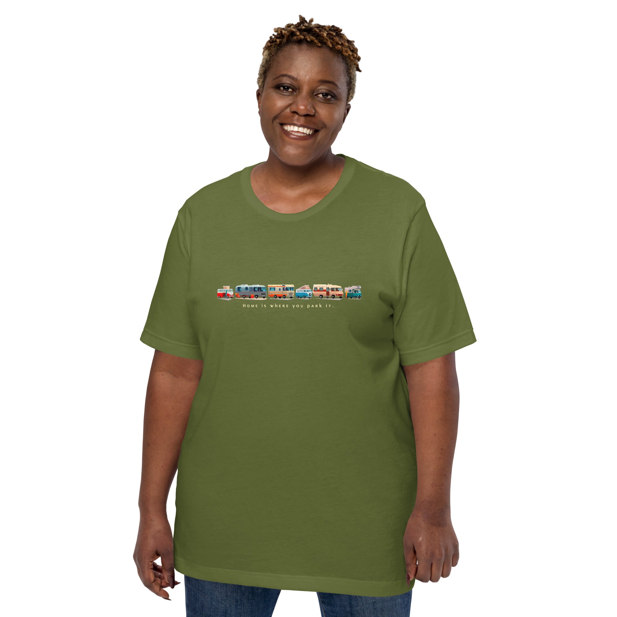 Unisex cotton t-shirt Vintage Campers: Home is where you park it on green