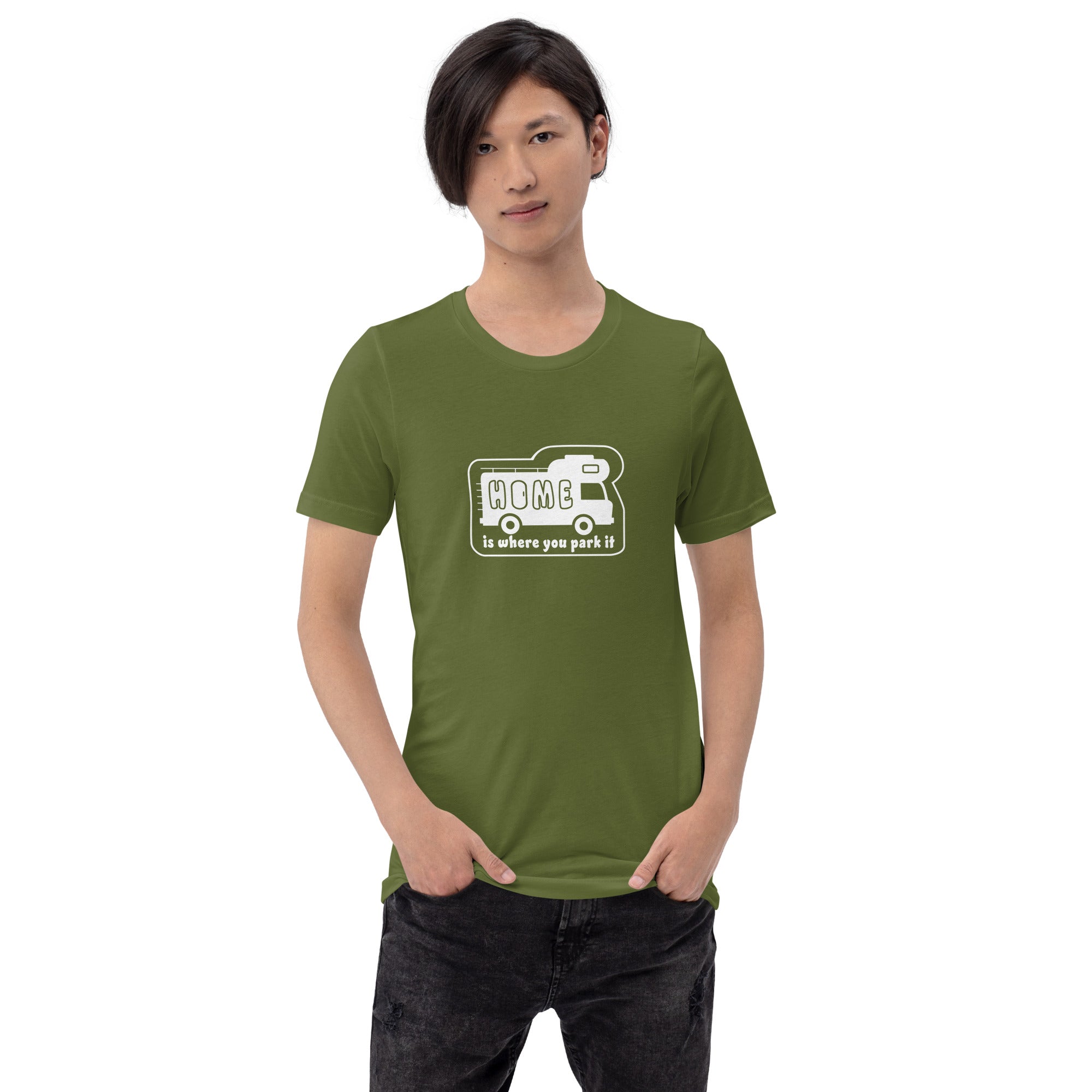 Unisex cotton t-shirt Bold Camper Van on greens