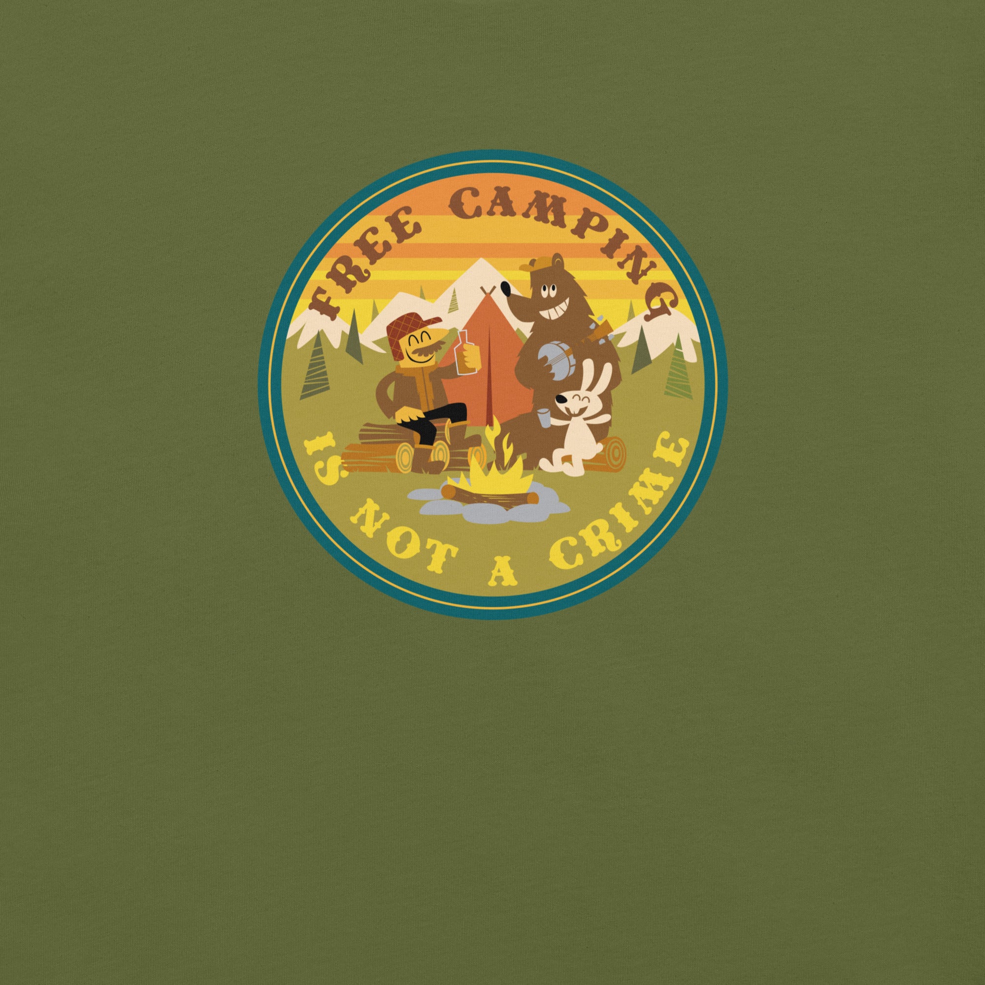 Unisex cotton t-shirt Free Camping is not a Crime on greens