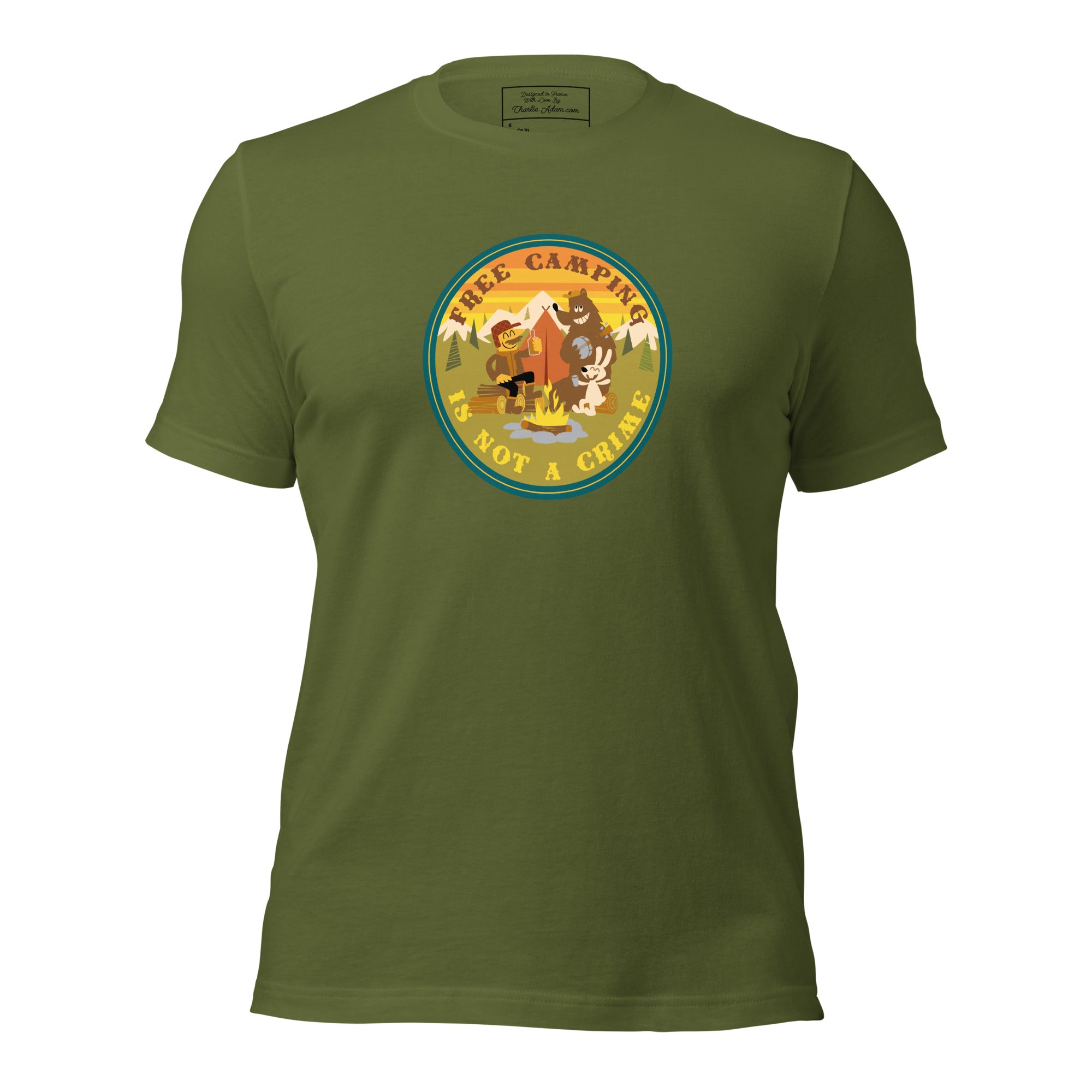 Unisex cotton t-shirt Free Camping is not a Crime on greens