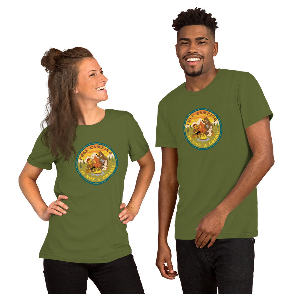 Unisex cotton t-shirt Free Camping is not a Crime on greens
