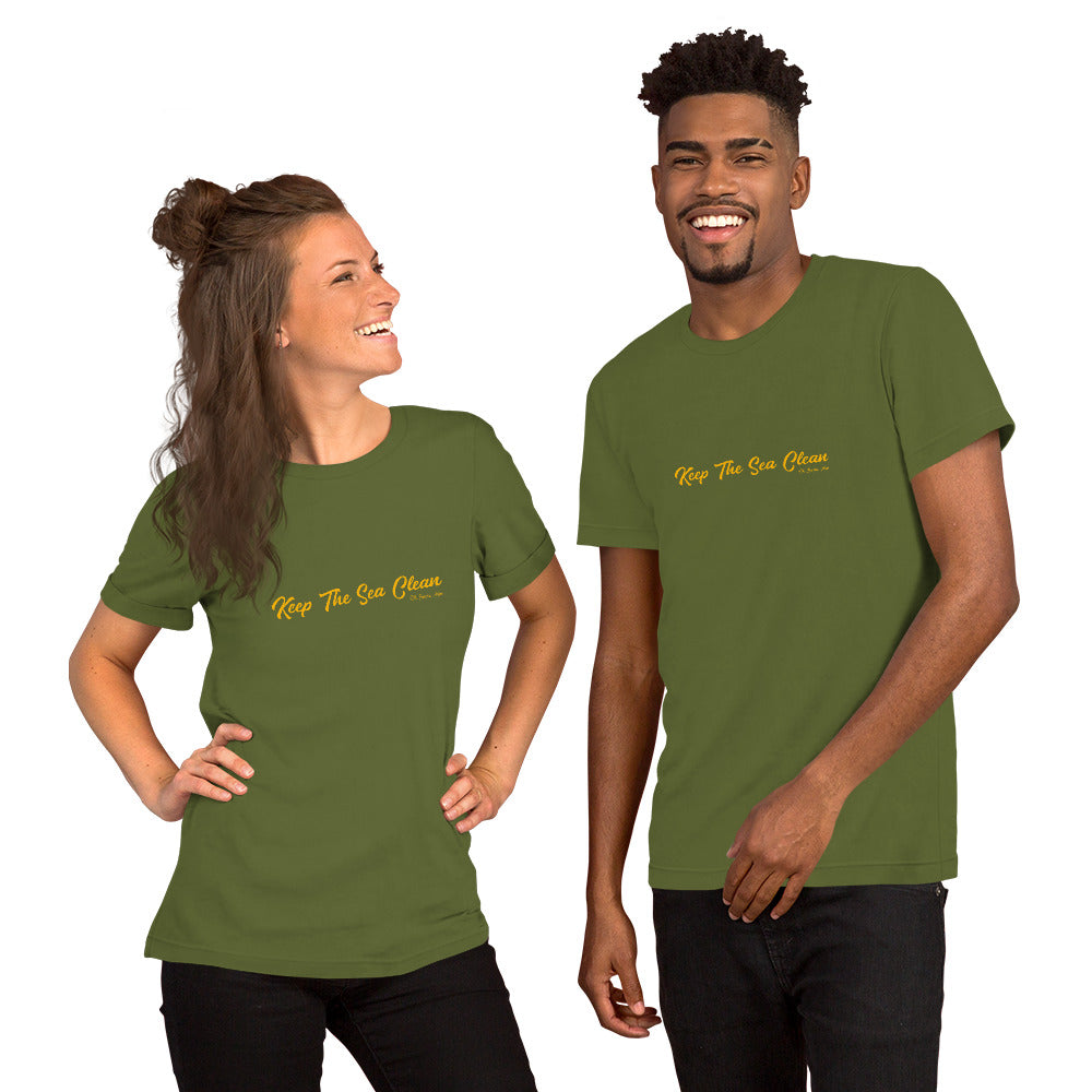 Unisex cotton t-shirt Keep The Sea Clean on greens