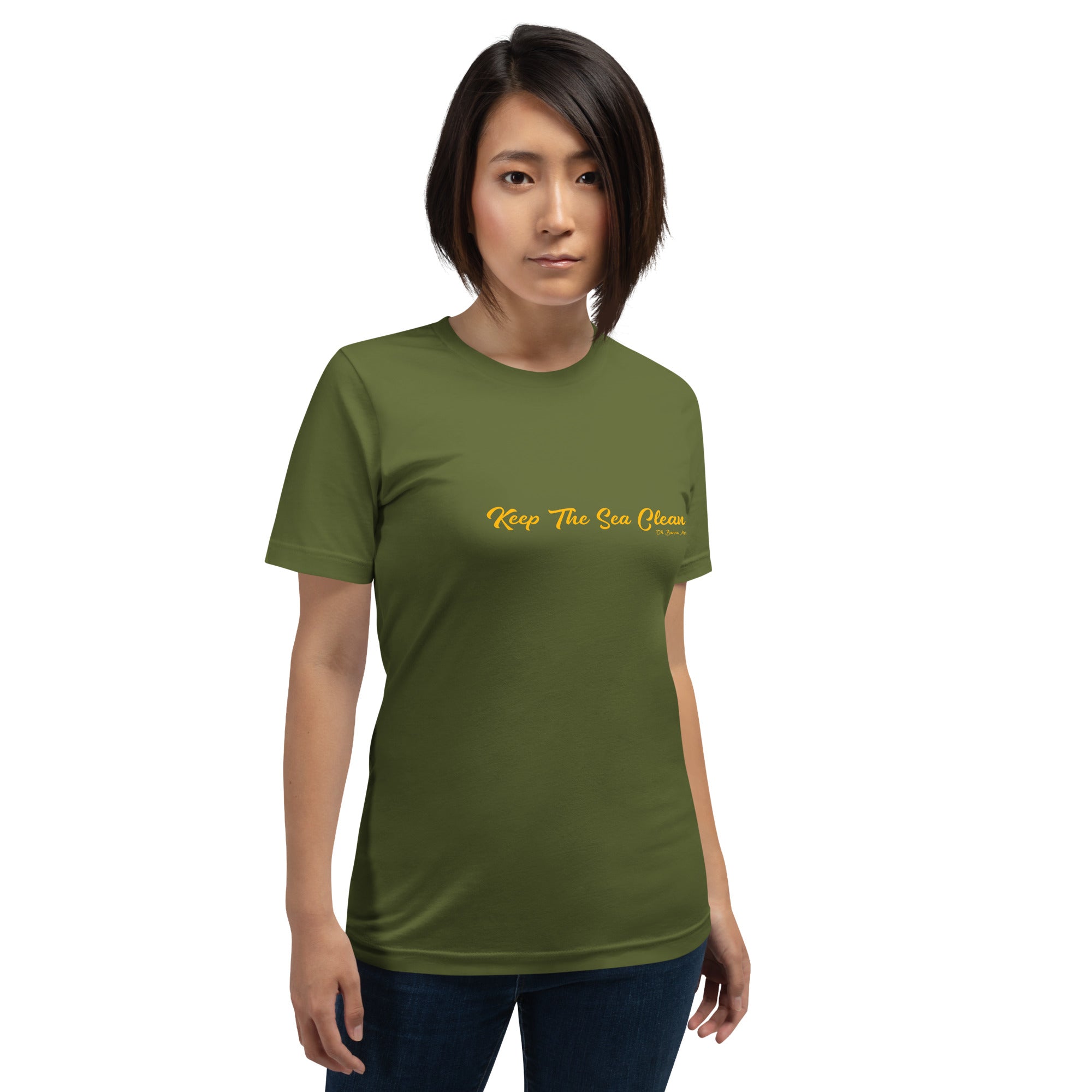 Unisex cotton t-shirt Keep The Sea Clean on greens
