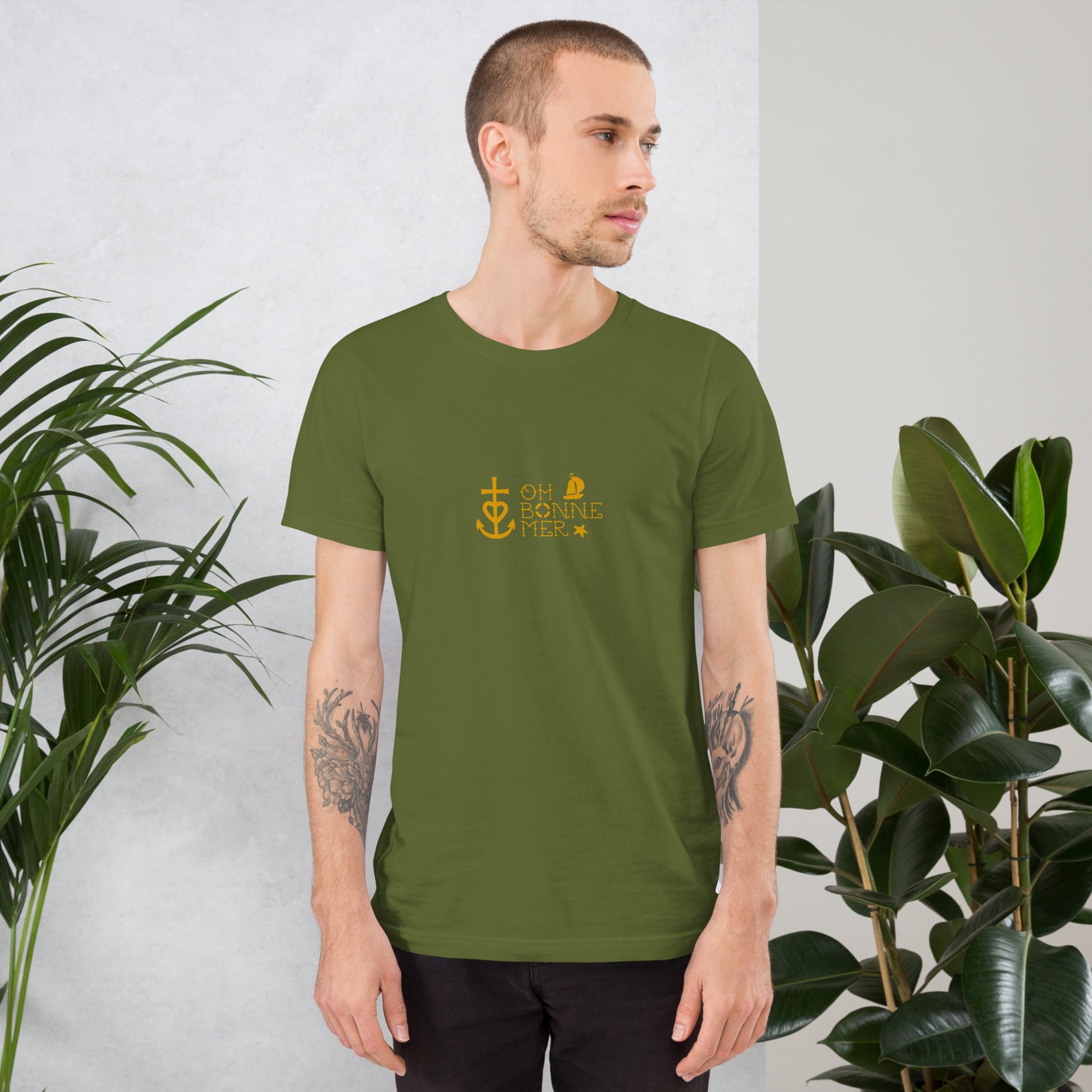 Unisex cotton t-shirt Oh Bonne Mer 2 on greens