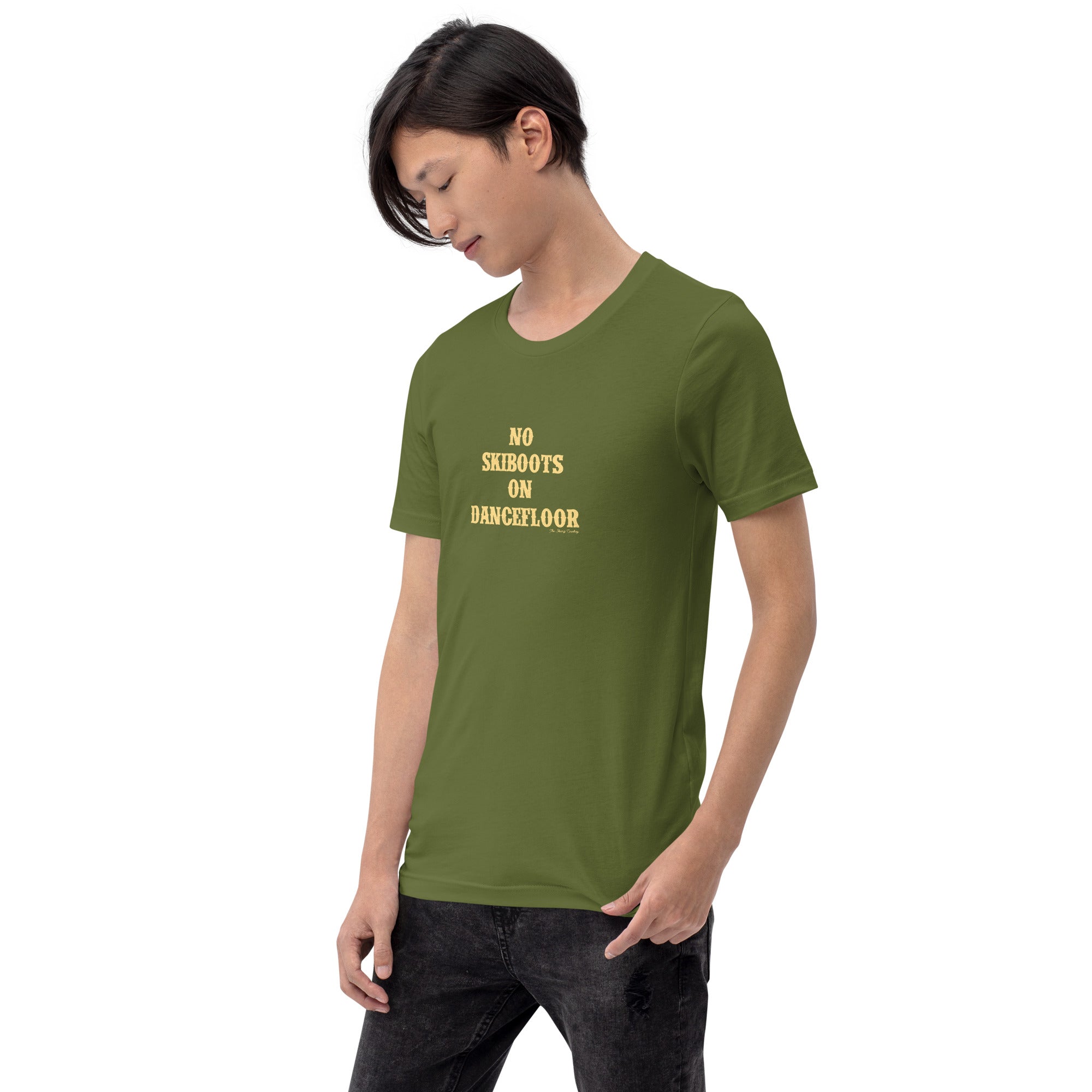 T-shirt en coton unisexe No Skiboots on Dancefloor sur couleurs foncées