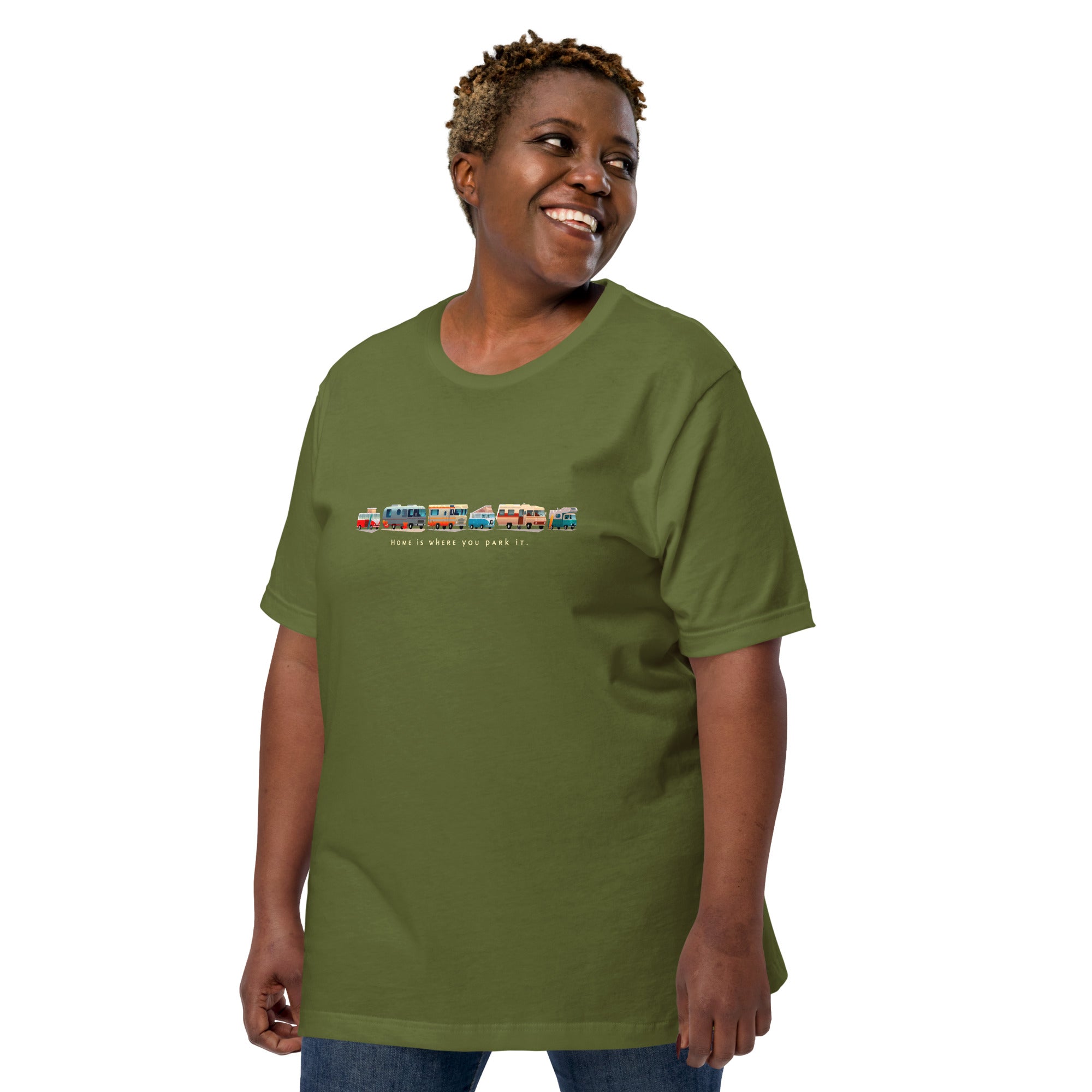 Unisex cotton t-shirt Vintage Campers: Home is where you park it on green