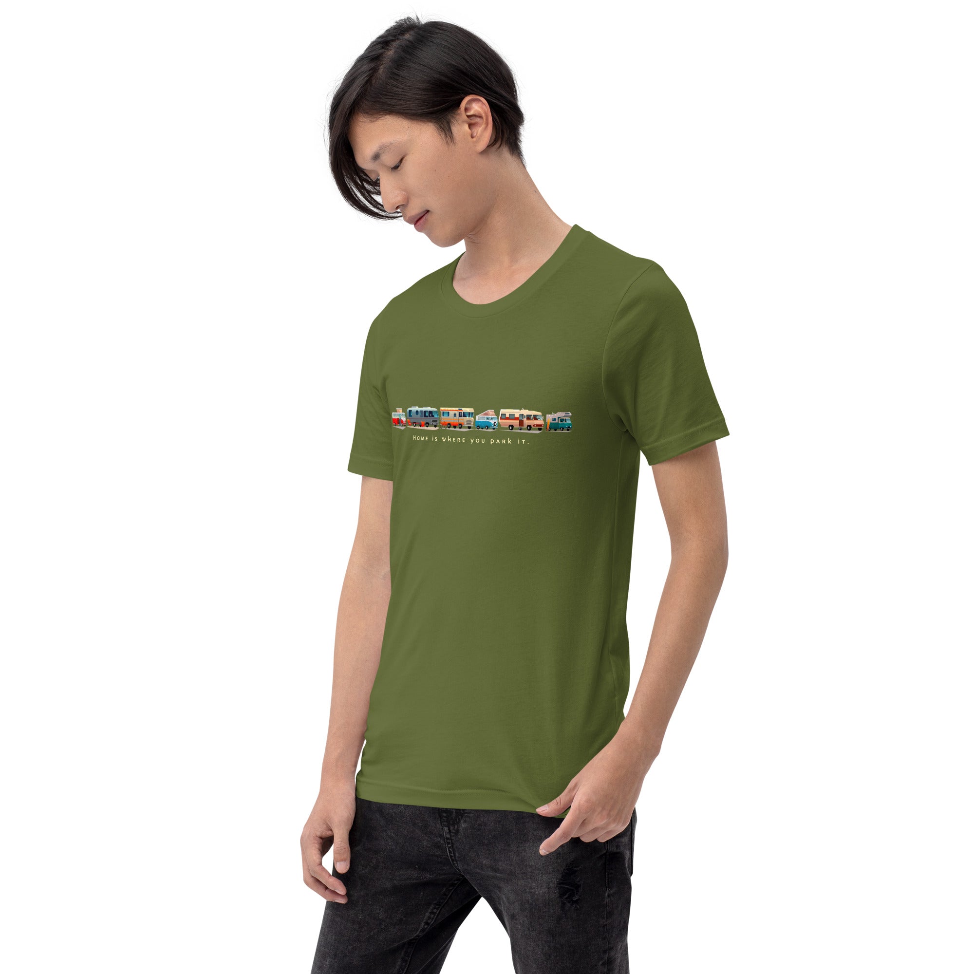 Unisex cotton t-shirt Vintage Campers: Home is where you park it on green