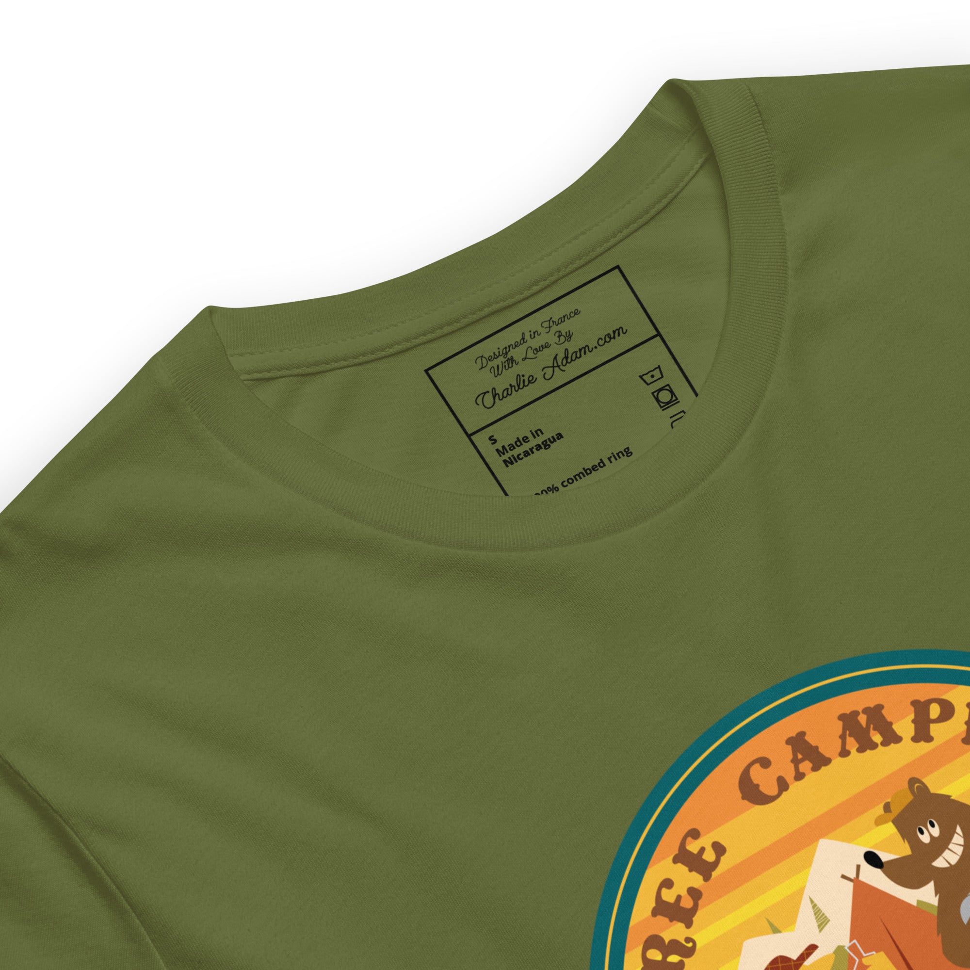 Unisex cotton t-shirt Free Camping is not a Crime on greens