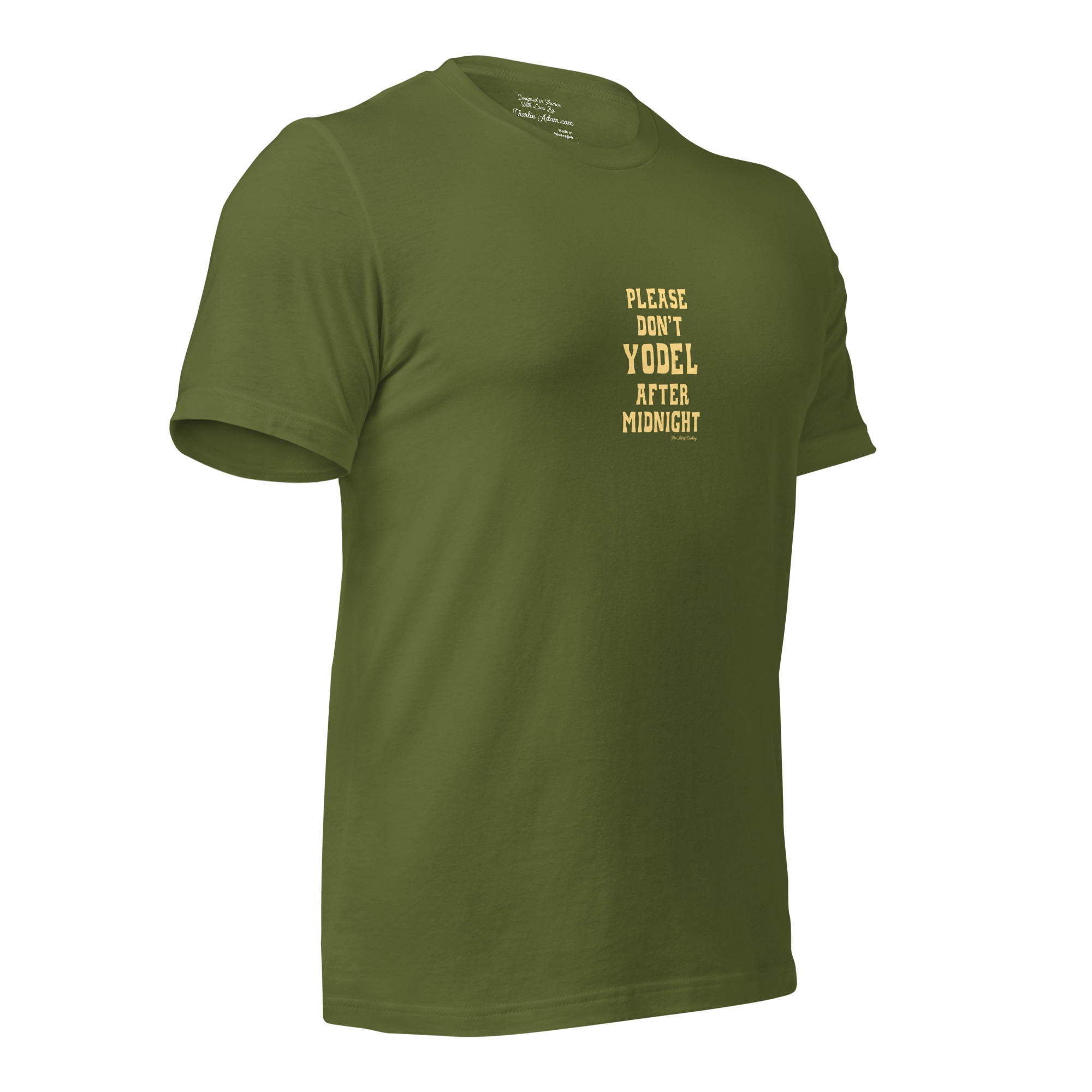 T-shirt en coton unisexe Don't Yodel After Midnight texte clair